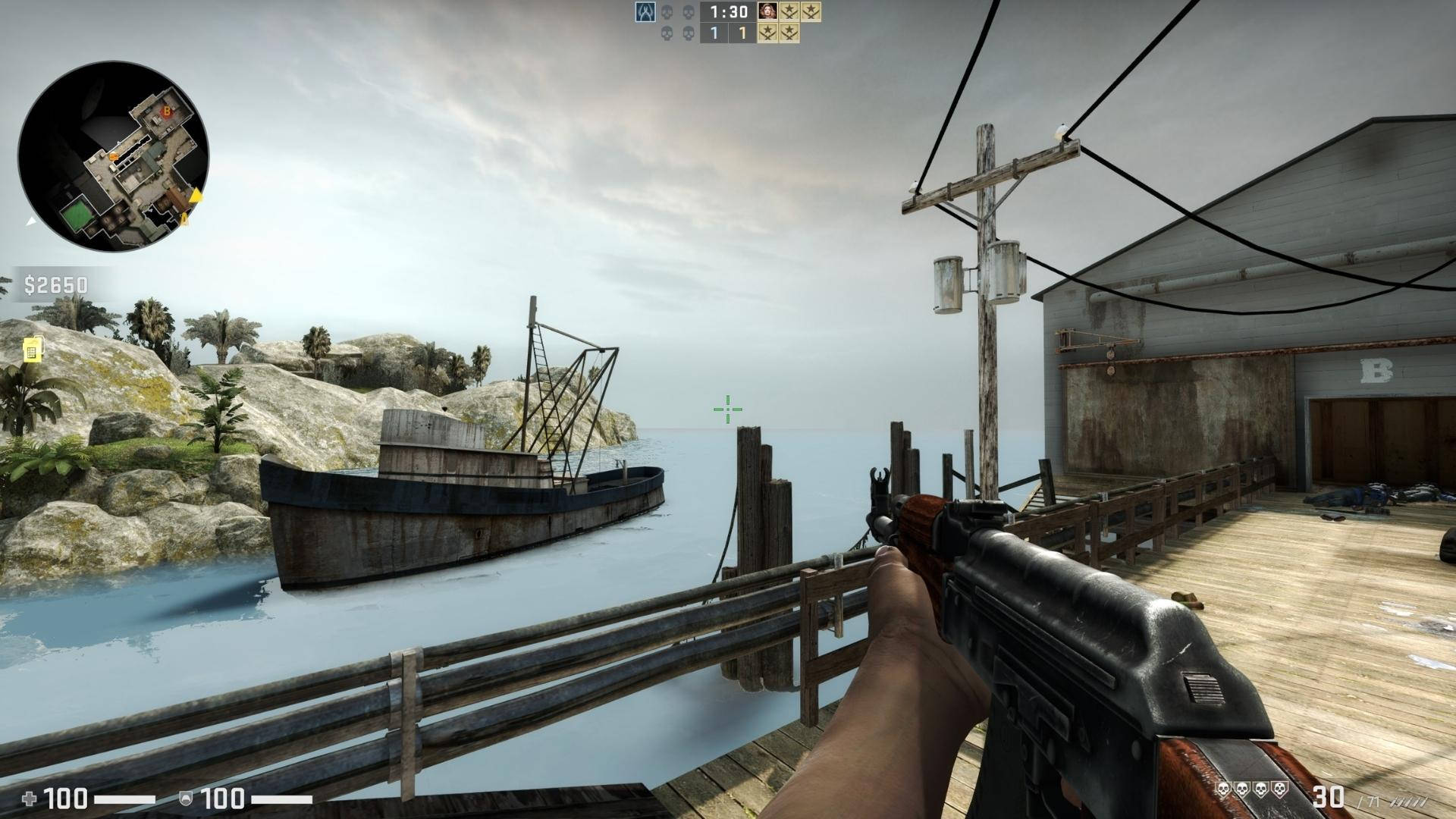 Counter Strike Global Offensive, assault rifle, wooden dock, Full HD Desktop Wallpaper
