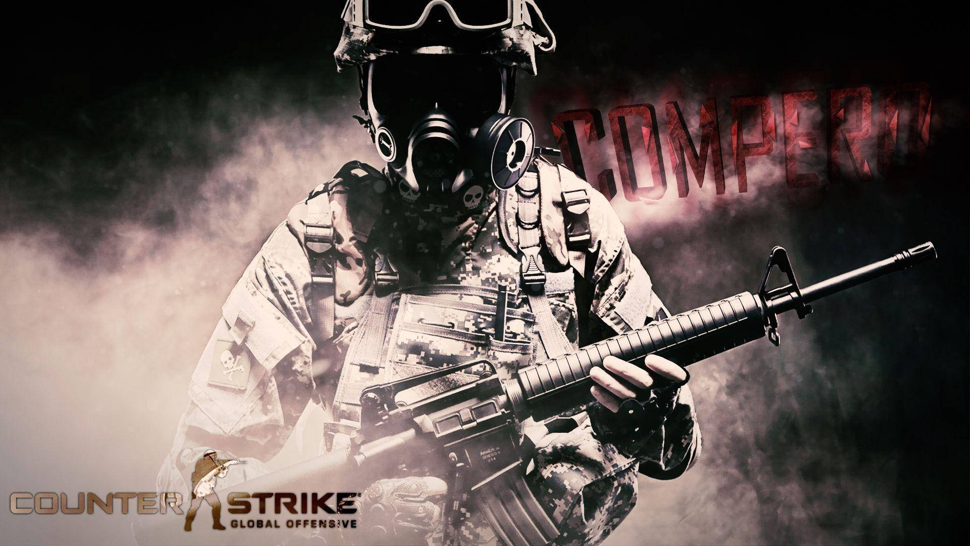 Counter Strike Global Offensive, gas mask, assault rifle, Full HD Desktop Wallpaper