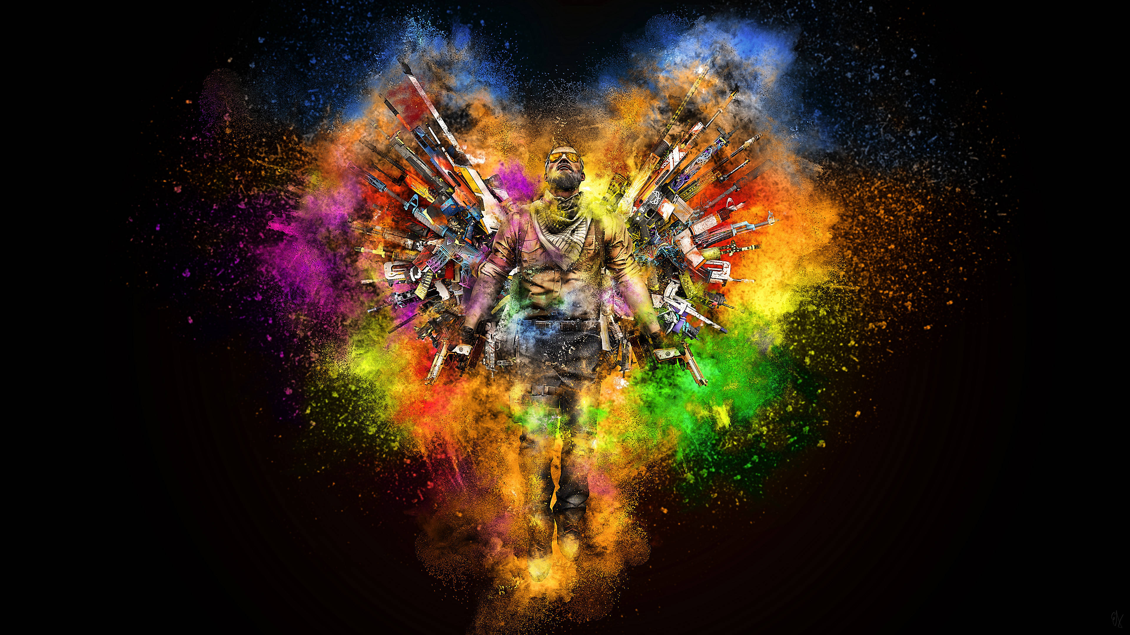 Counter Strike Global Offensive, gun wings, rainbow explosion, 4K Desktop Wallpaper