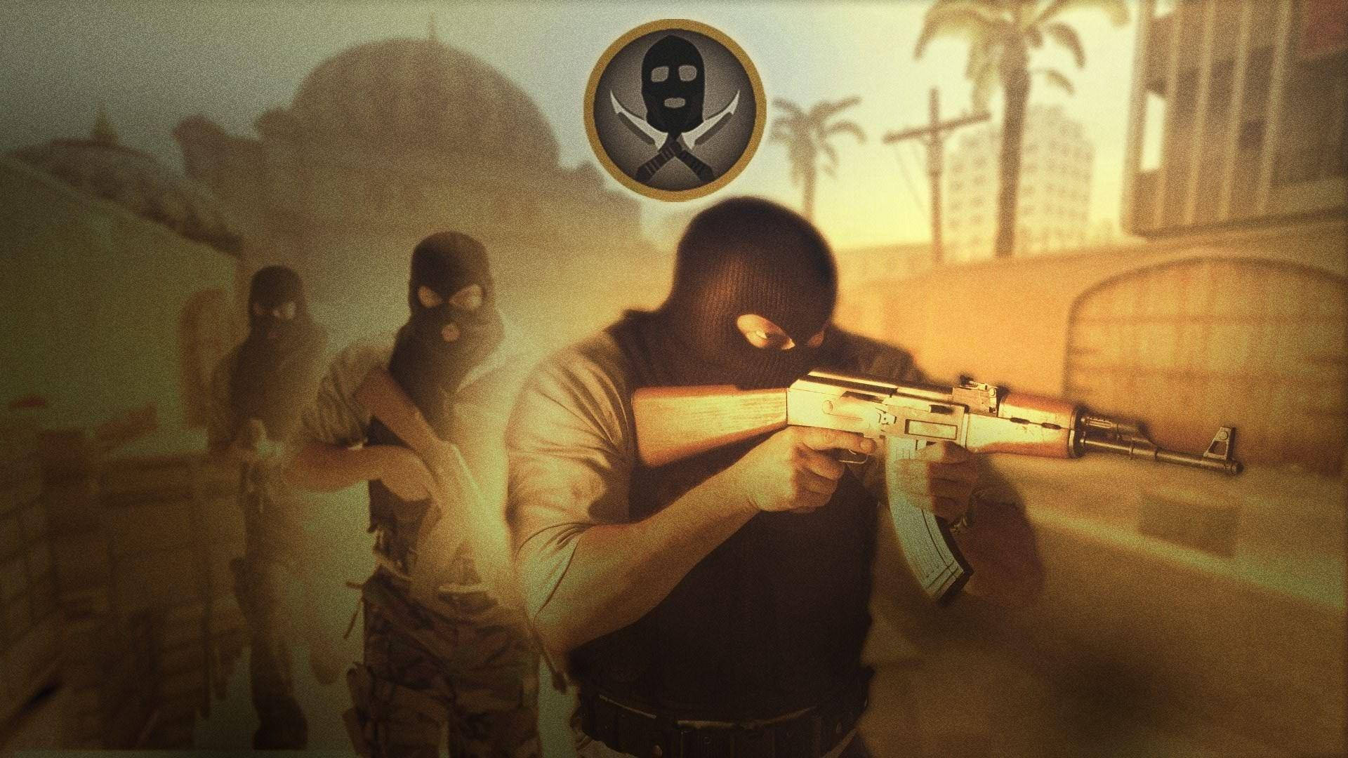 Counter Strike Global Offensive, masked, skull and crossed swords emblem, Full HD Desktop Wallpaper