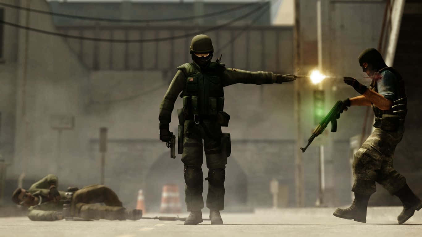 Counter Strike Source, tactical gear, dusty urban alley, HD Desktop Wallpaper