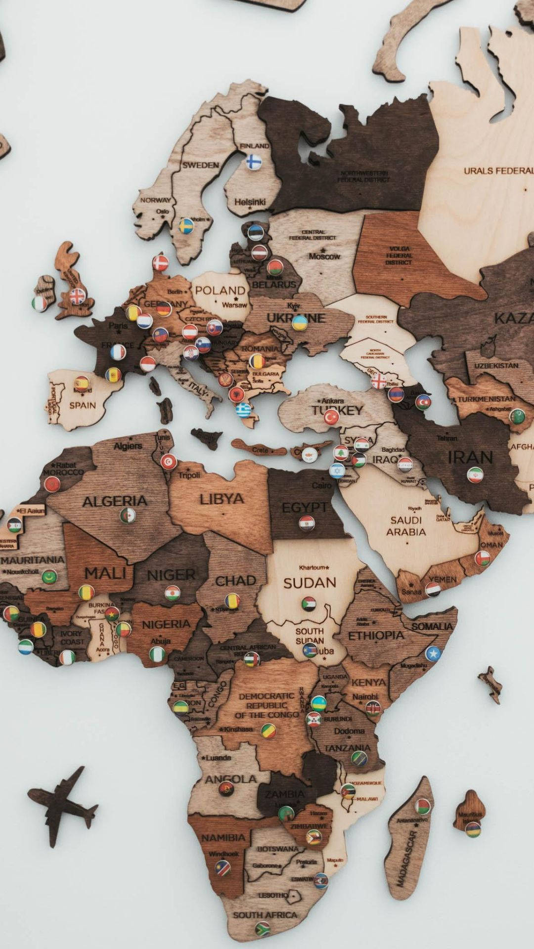 Countries Map Phone, wooden world map, country labels, Full HD Phone Wallpaper