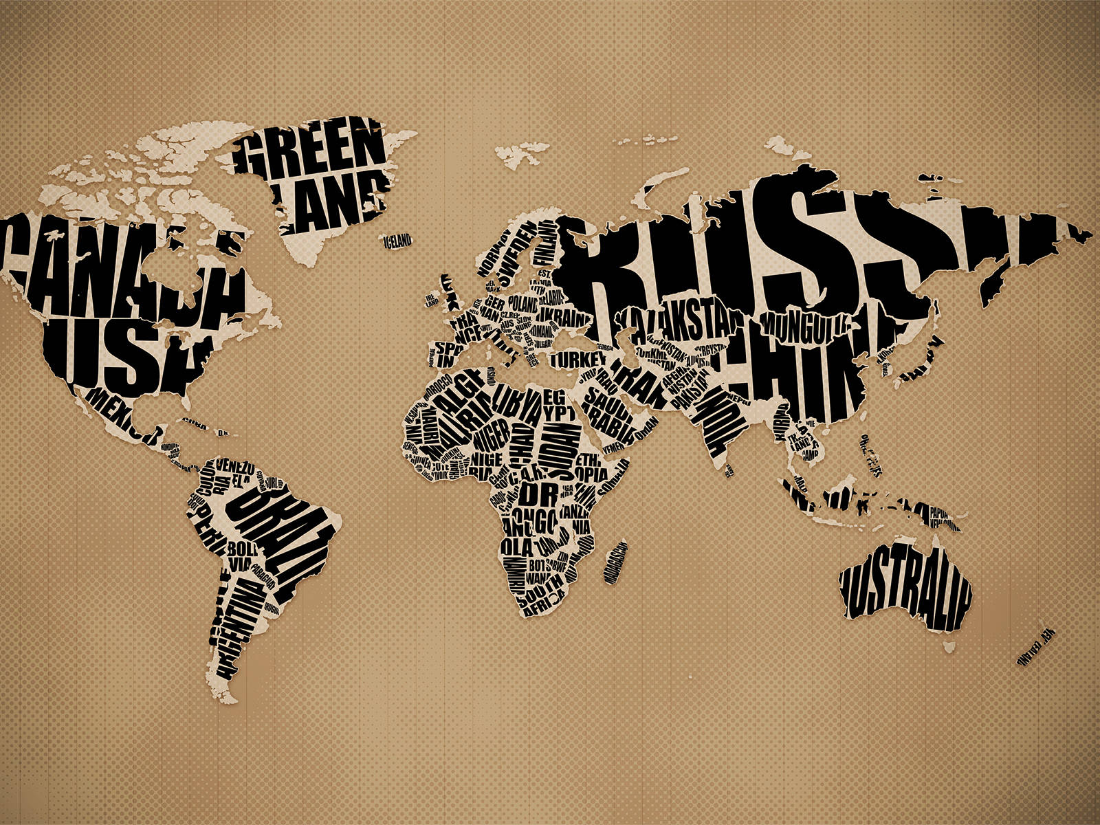 Countries Map, black typography, textured beige paper, HD Desktop Wallpaper