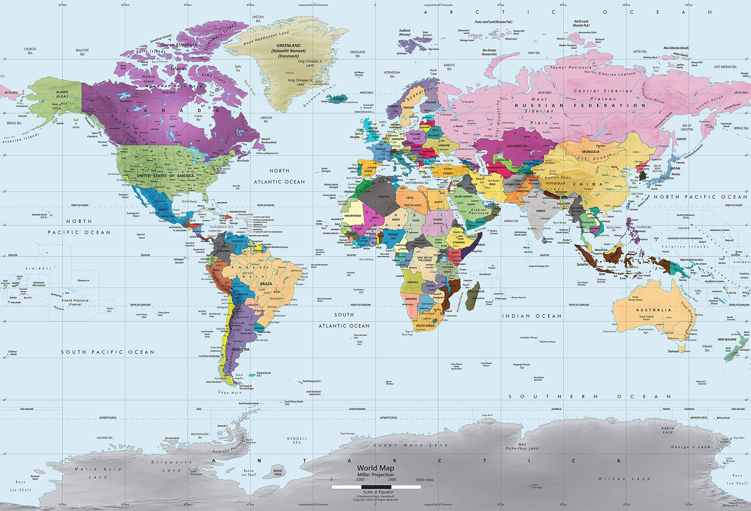 Colorful Countries Map, political world map, colorful countries, 2K Desktop Wallpaper