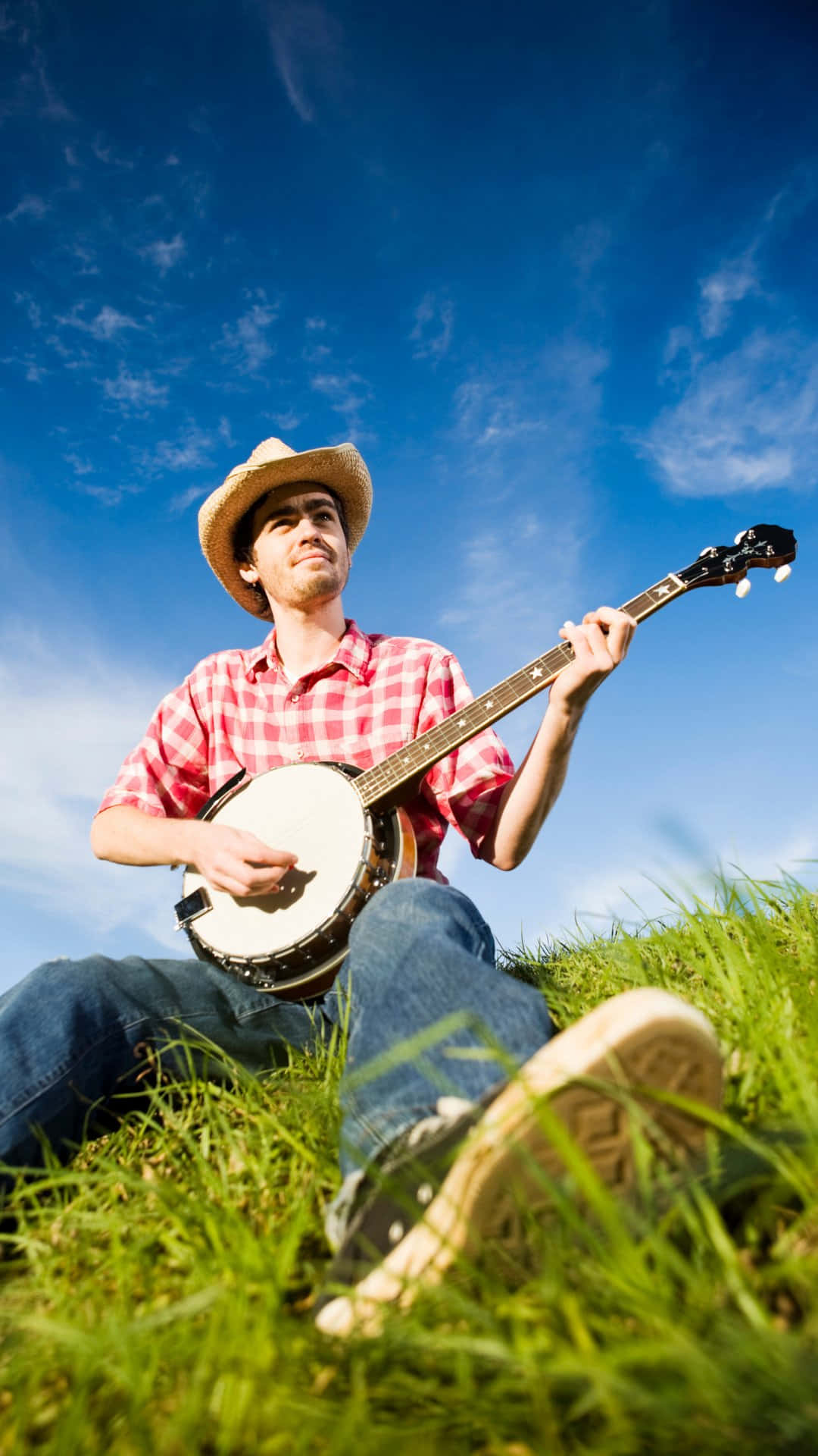 Country Boy, banjo, cowboy hat, Full HD Phone Wallpaper