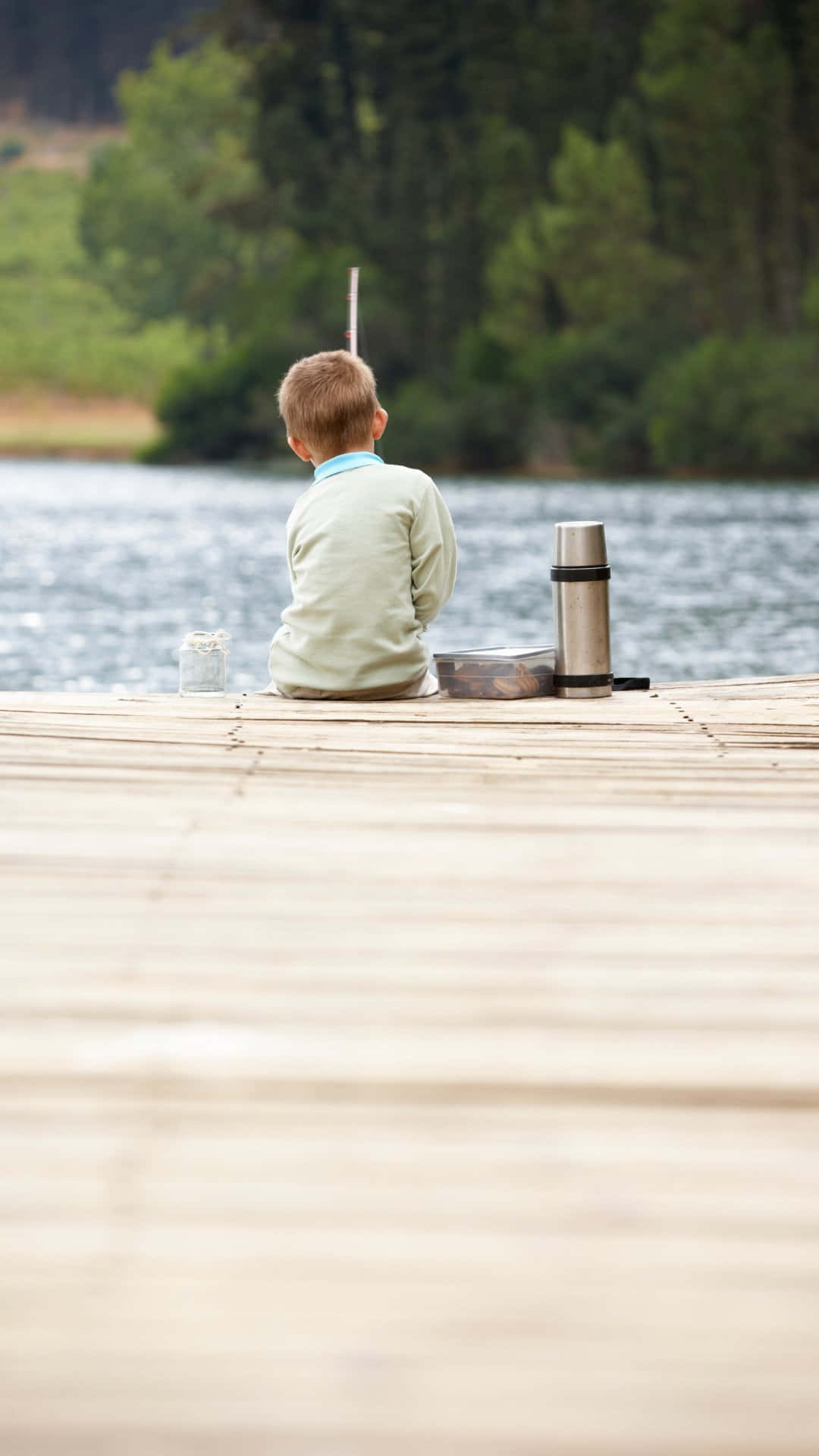 lakeside contemplation boy, wooden dock, calm lake, Full HD Phone Wallpaper