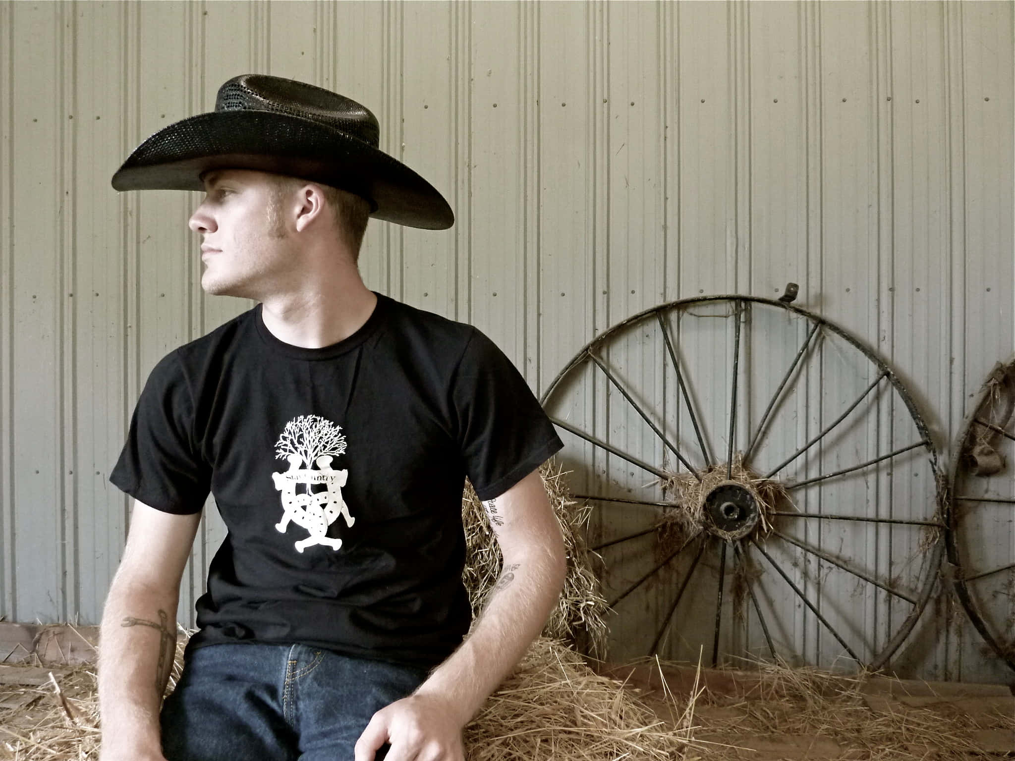 Country Boy, barn, cowboy hat, Full HD Desktop Wallpaper