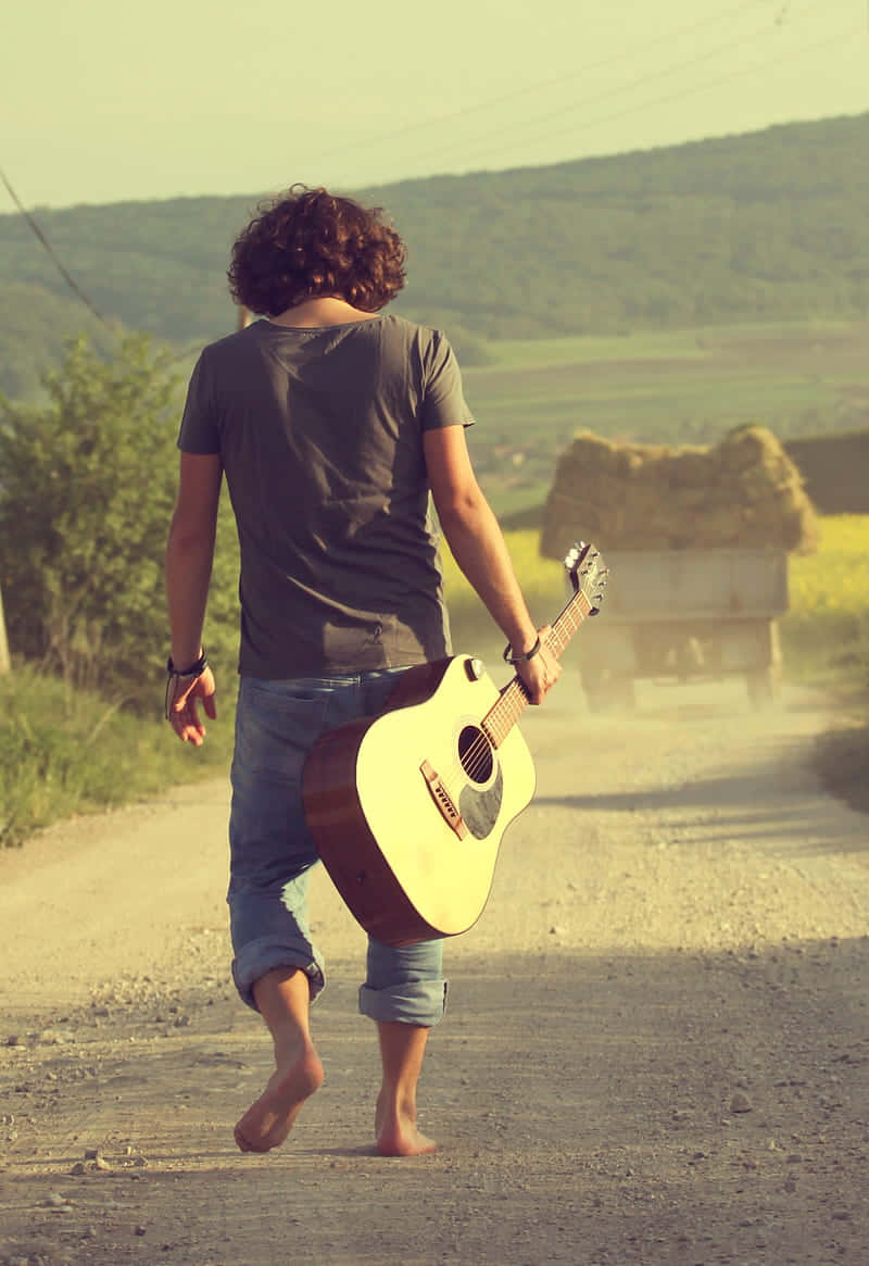 Rural Musician Journey, barefoot, curly hair, SD Phone Wallpaper
