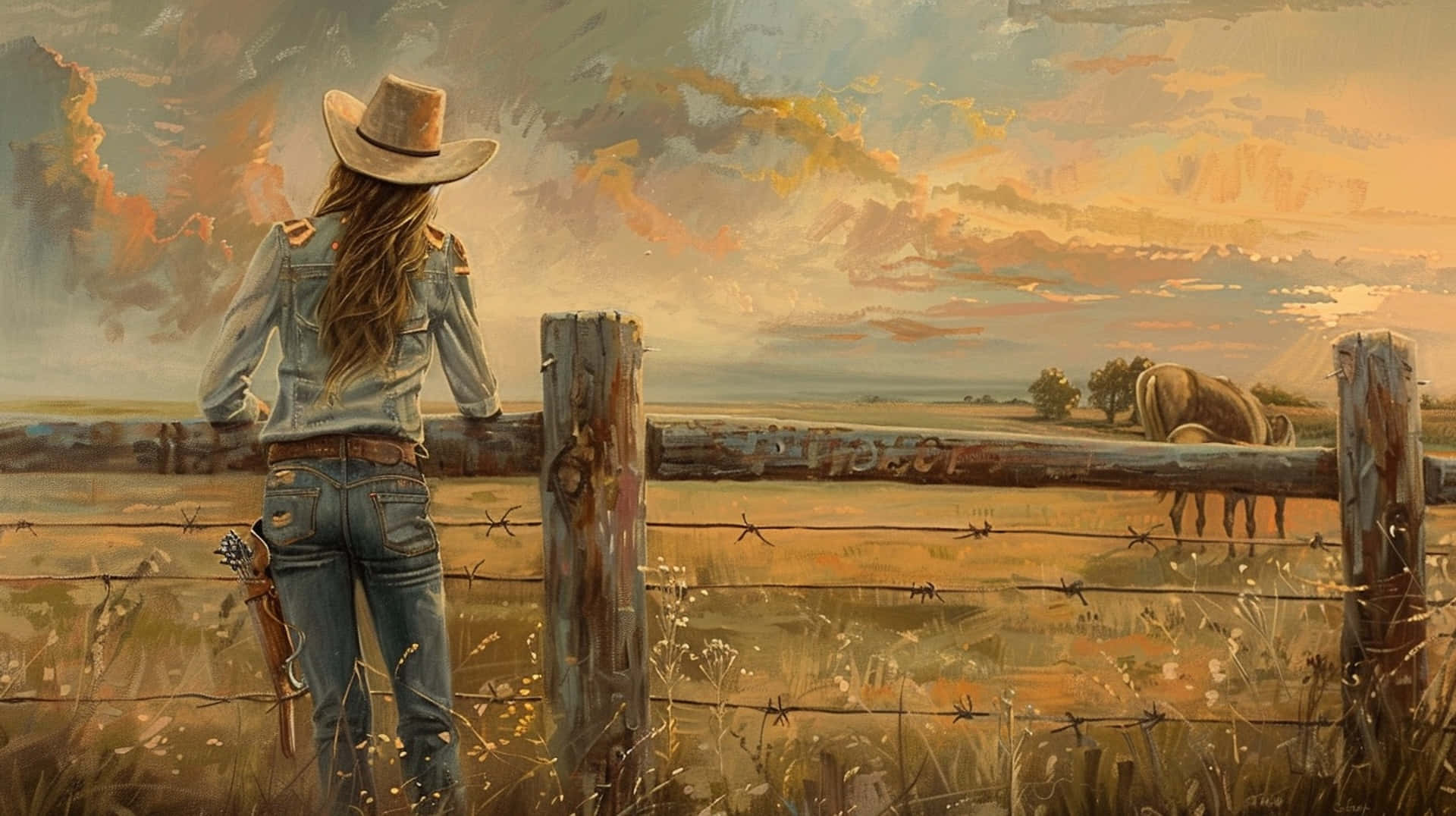 rustic cowgirl, sunset, denim, Full HD Desktop Wallpaper