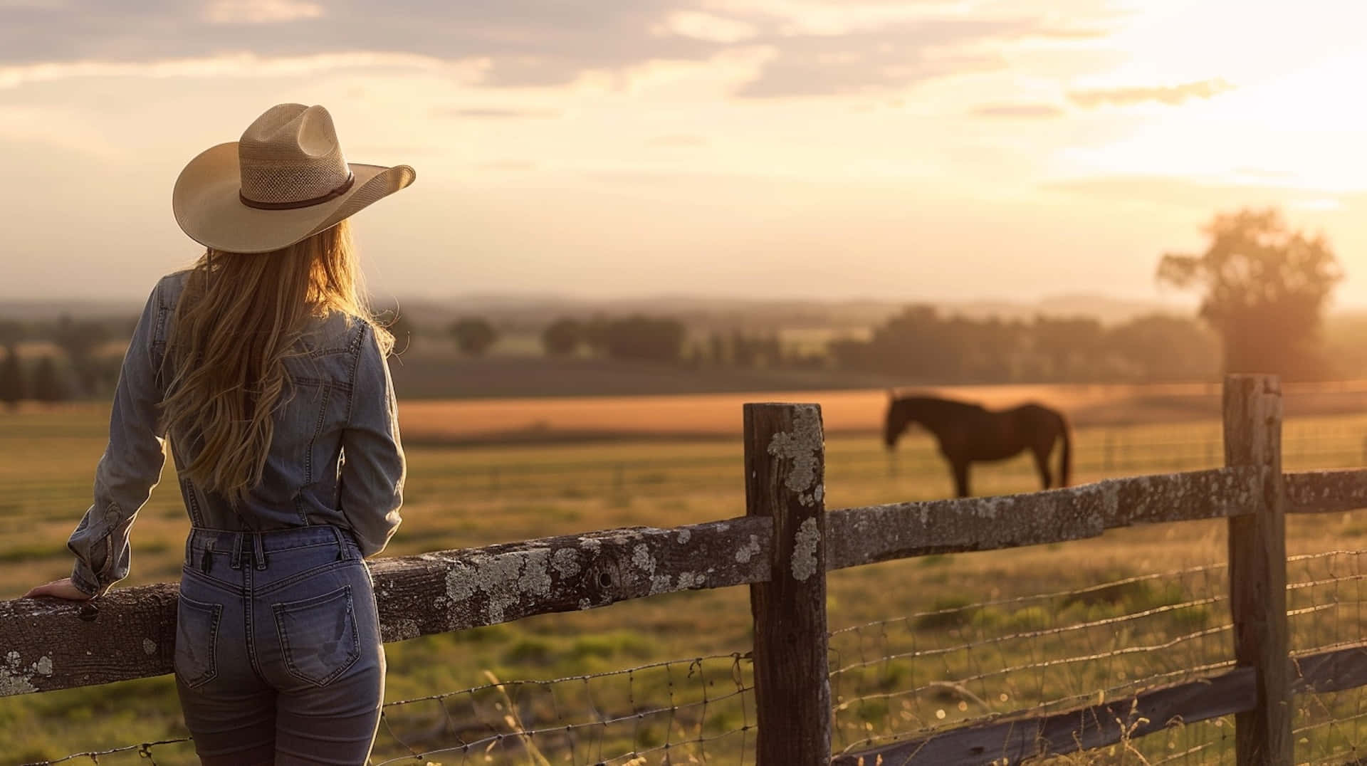 Country Cowgirl Aesthetic, cowboy hat, weathered fence, Full HD Desktop Wallpaper