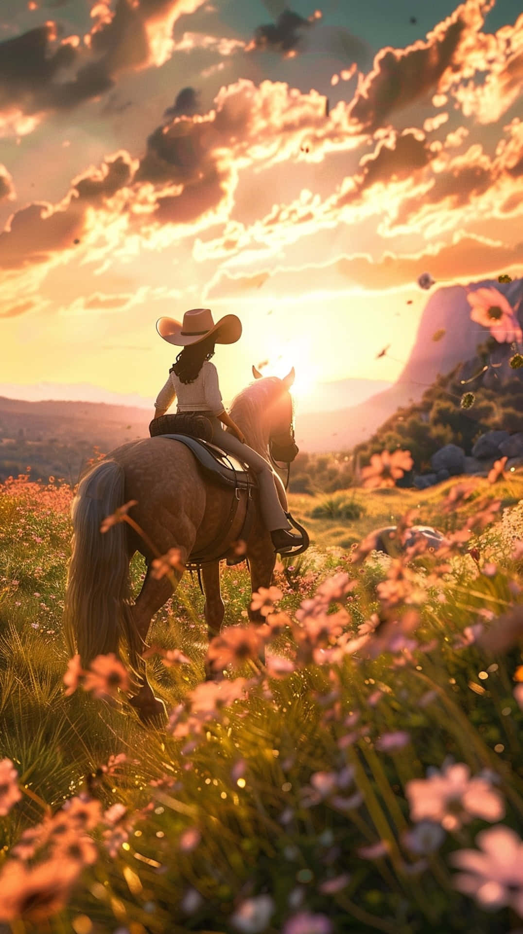 sunset, cowboy, horse, Full HD Phone Wallpaper