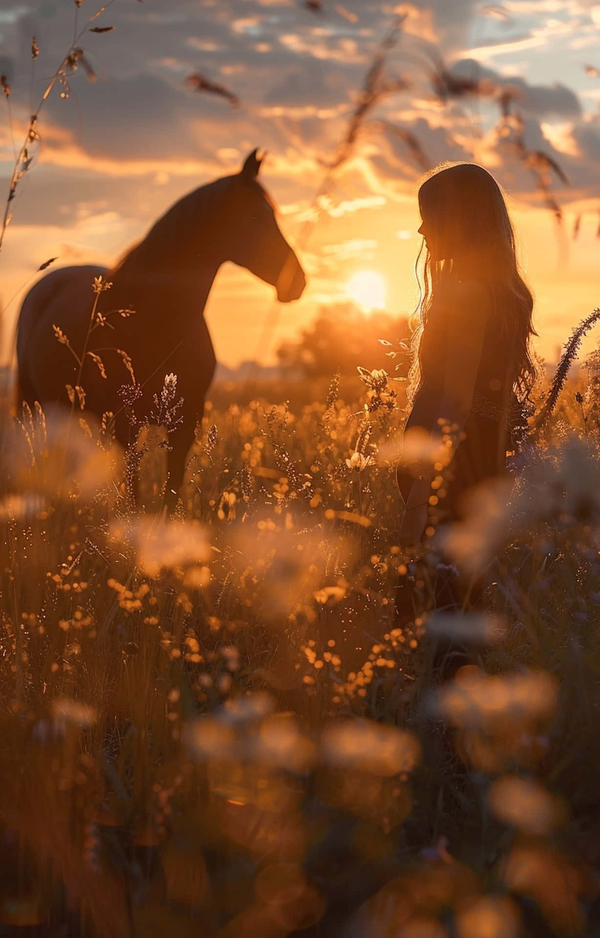sunset, silhouette, cowgirl, Full HD Phone Wallpaper