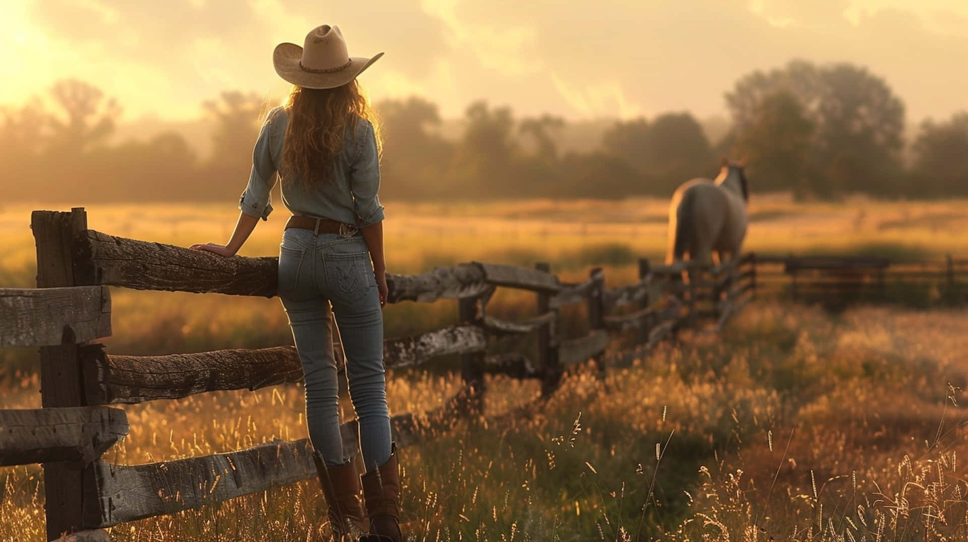 golden hour, cowgirl aesthetic, hat, Full HD Desktop Wallpaper