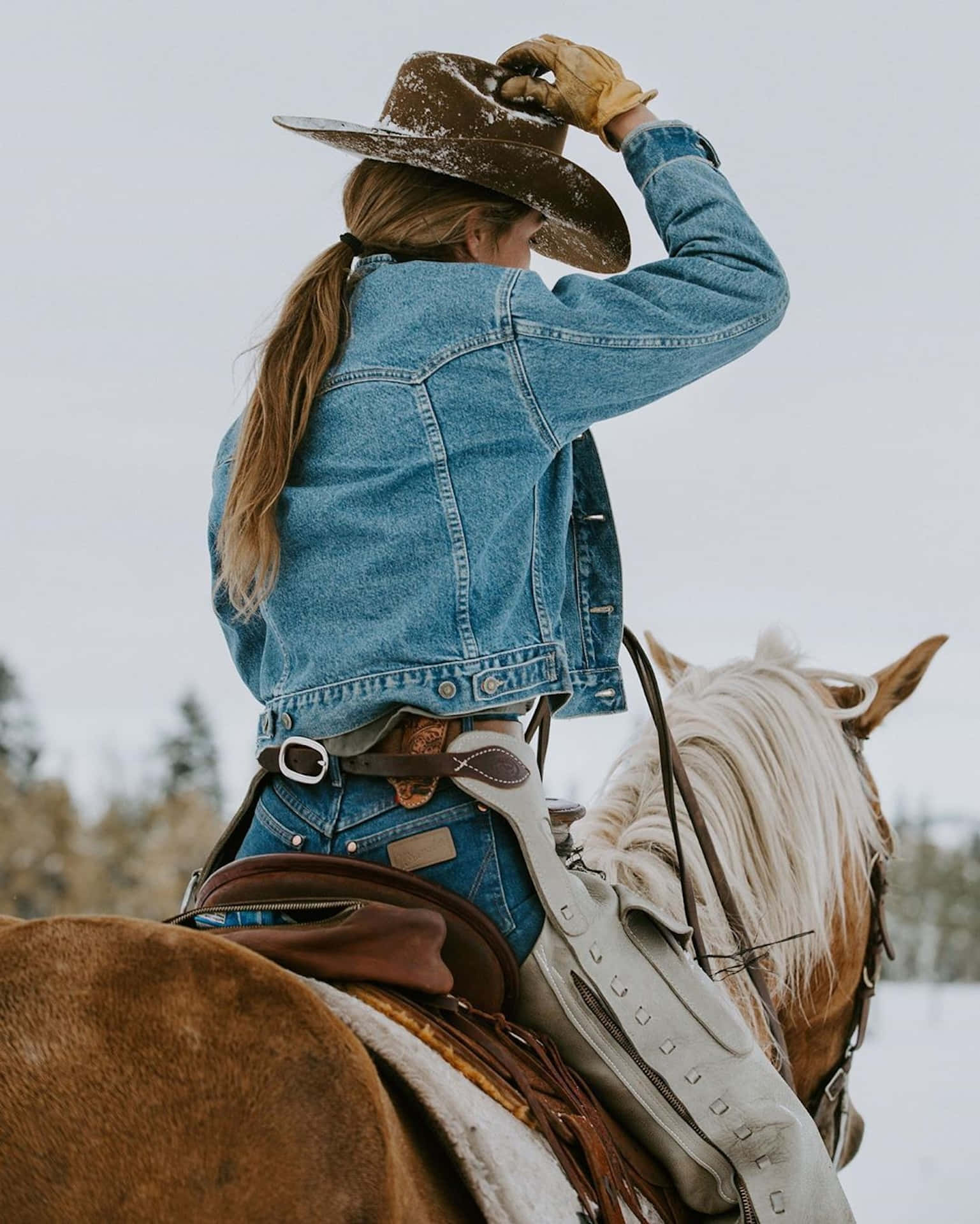 cowgirl, denim jacket, cowboy hat, Full HD Phone Wallpaper