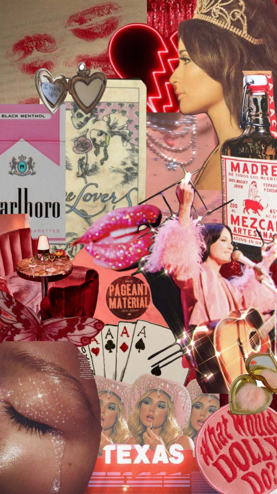 pink cowgirl aesthetic, crowned woman, lipstick marks, Full HD Phone Wallpaper