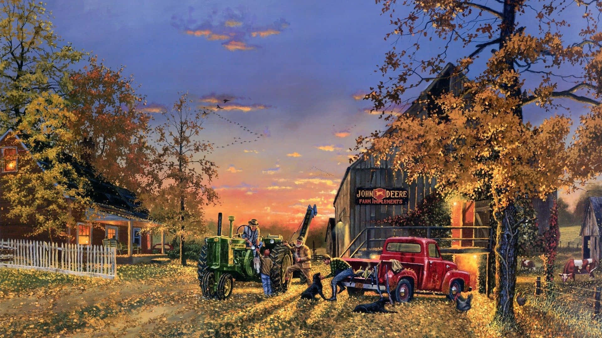 country farm, sunset, rustic farmyard, Full HD Desktop Wallpaper