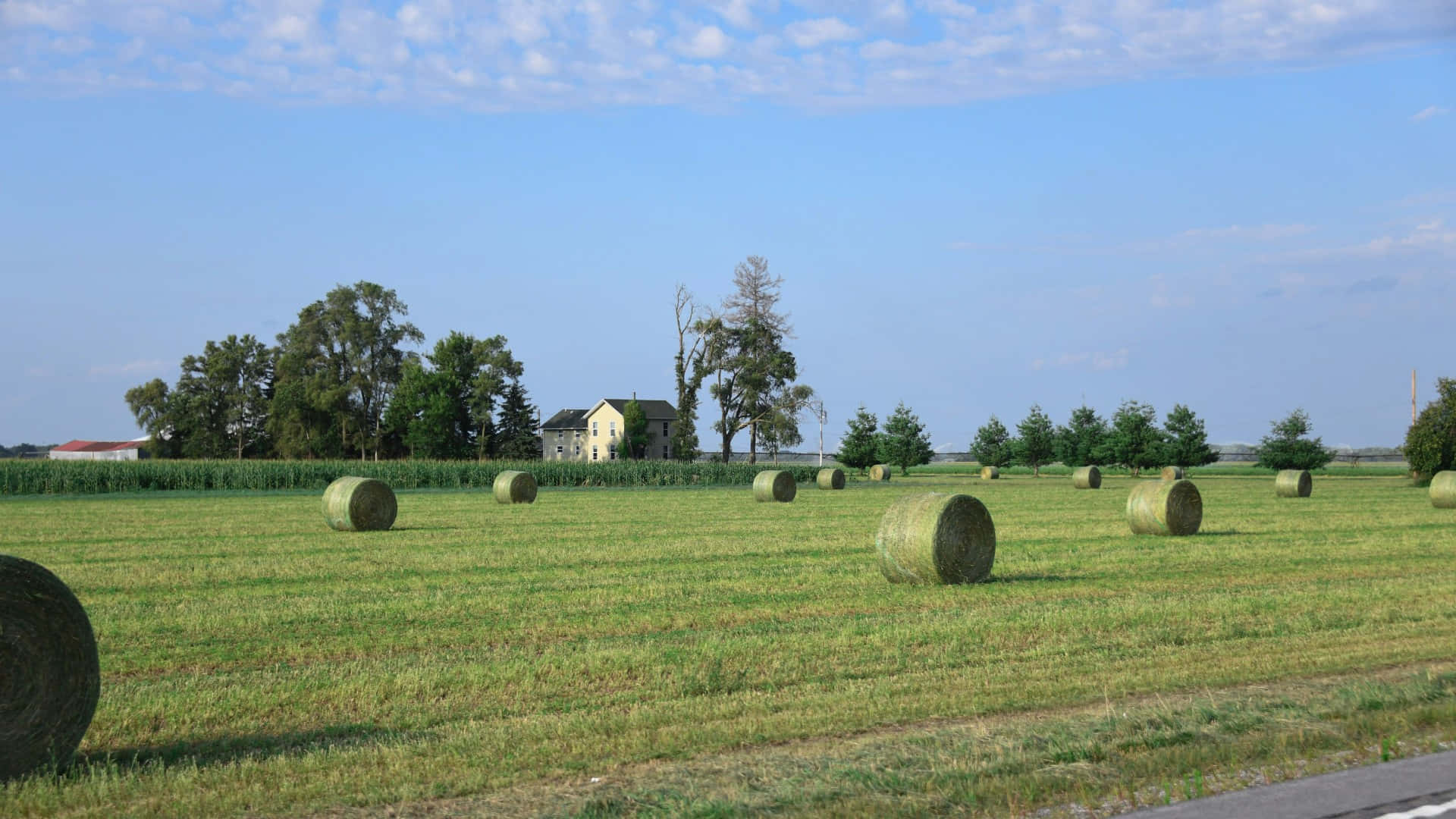 Country Farm, hay bales, blue sky, Full HD Desktop Wallpaper