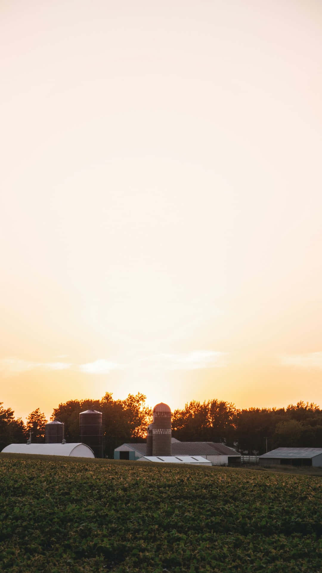 Country Farm, sunset, farm buildings, Full HD Phone Wallpaper
