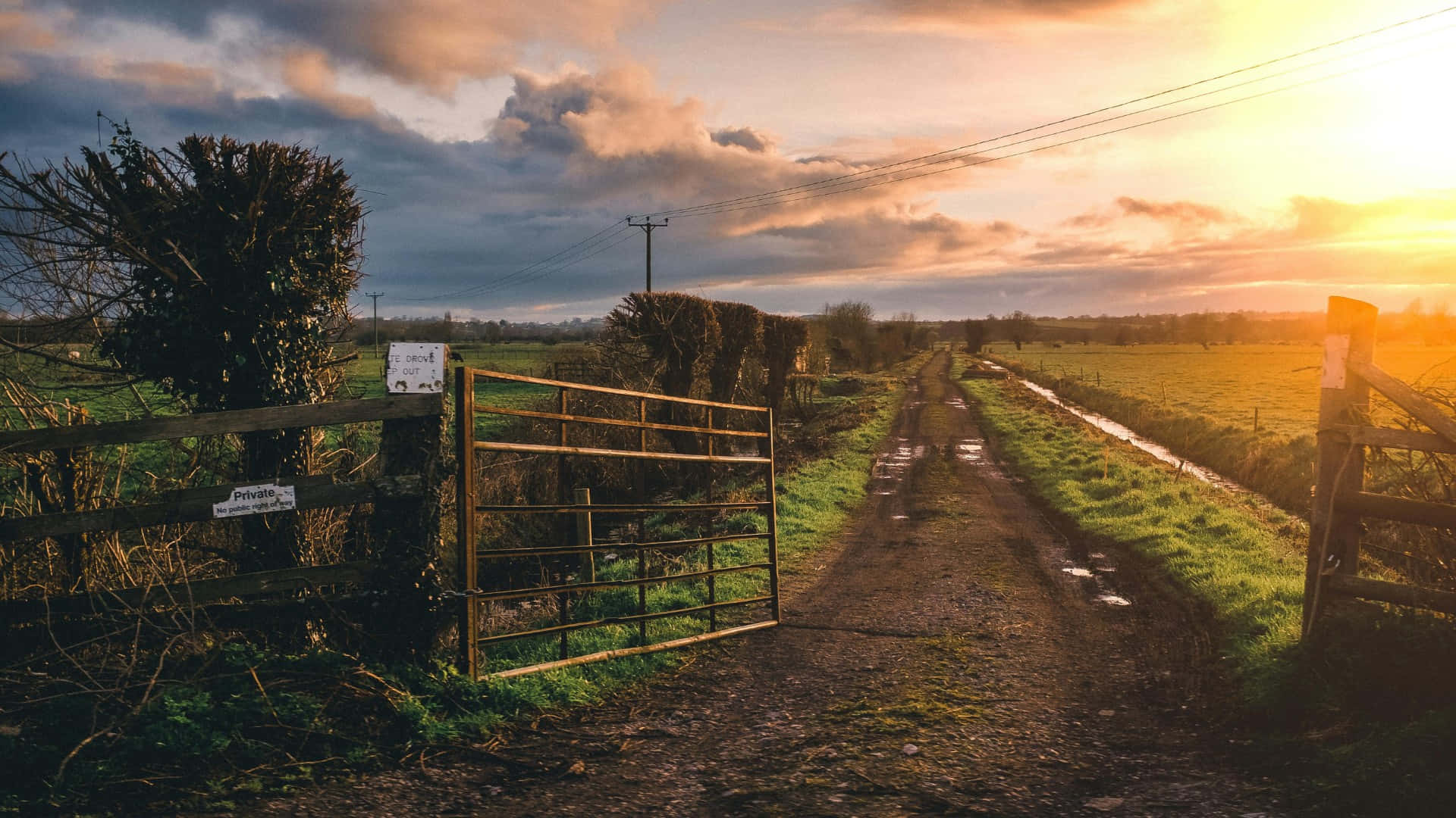 Country Farm, sunrise, sunset, Full HD Desktop Wallpaper