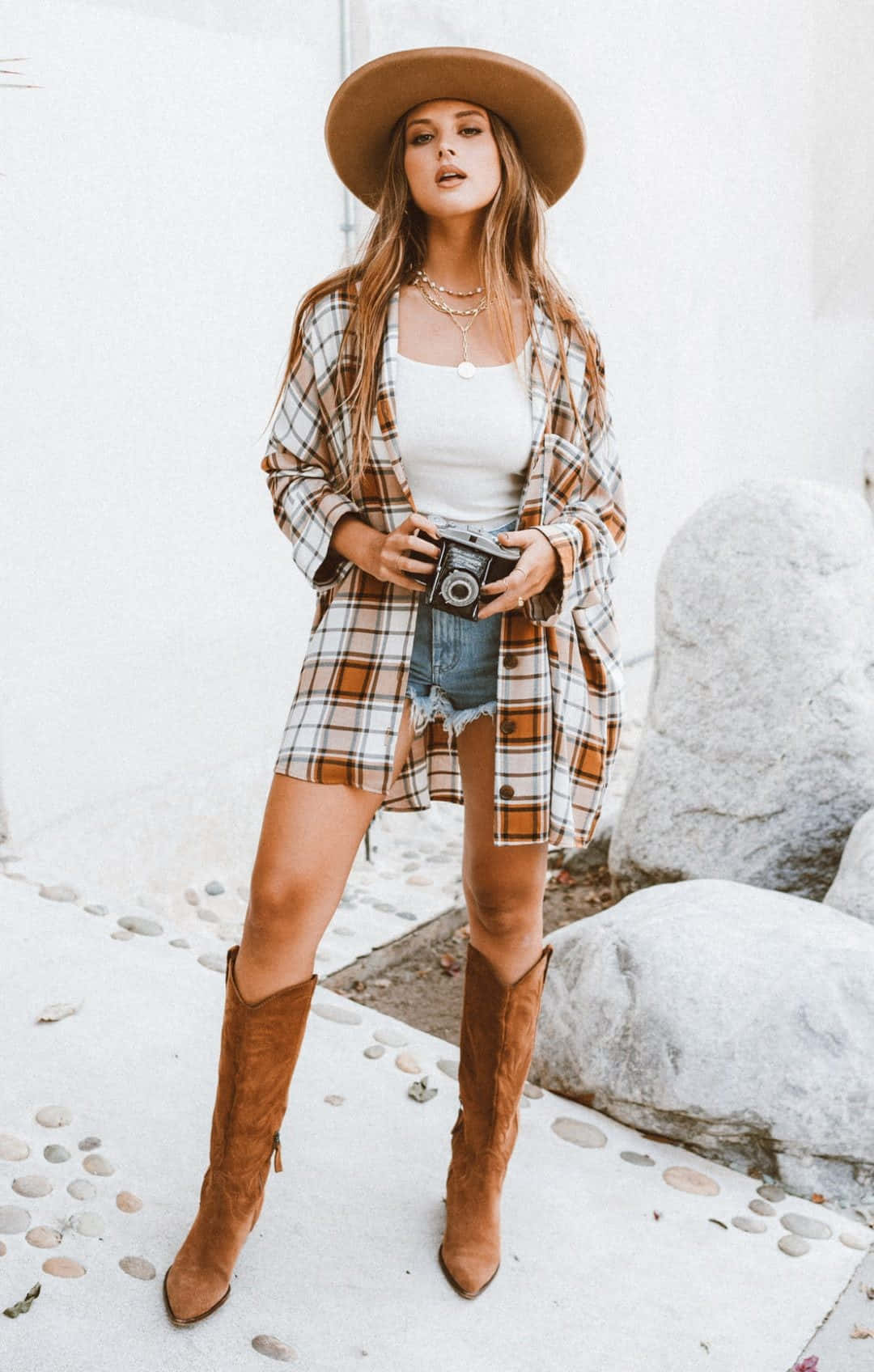 Country Girl, brown hat, plaid shirt, HD Phone Wallpaper