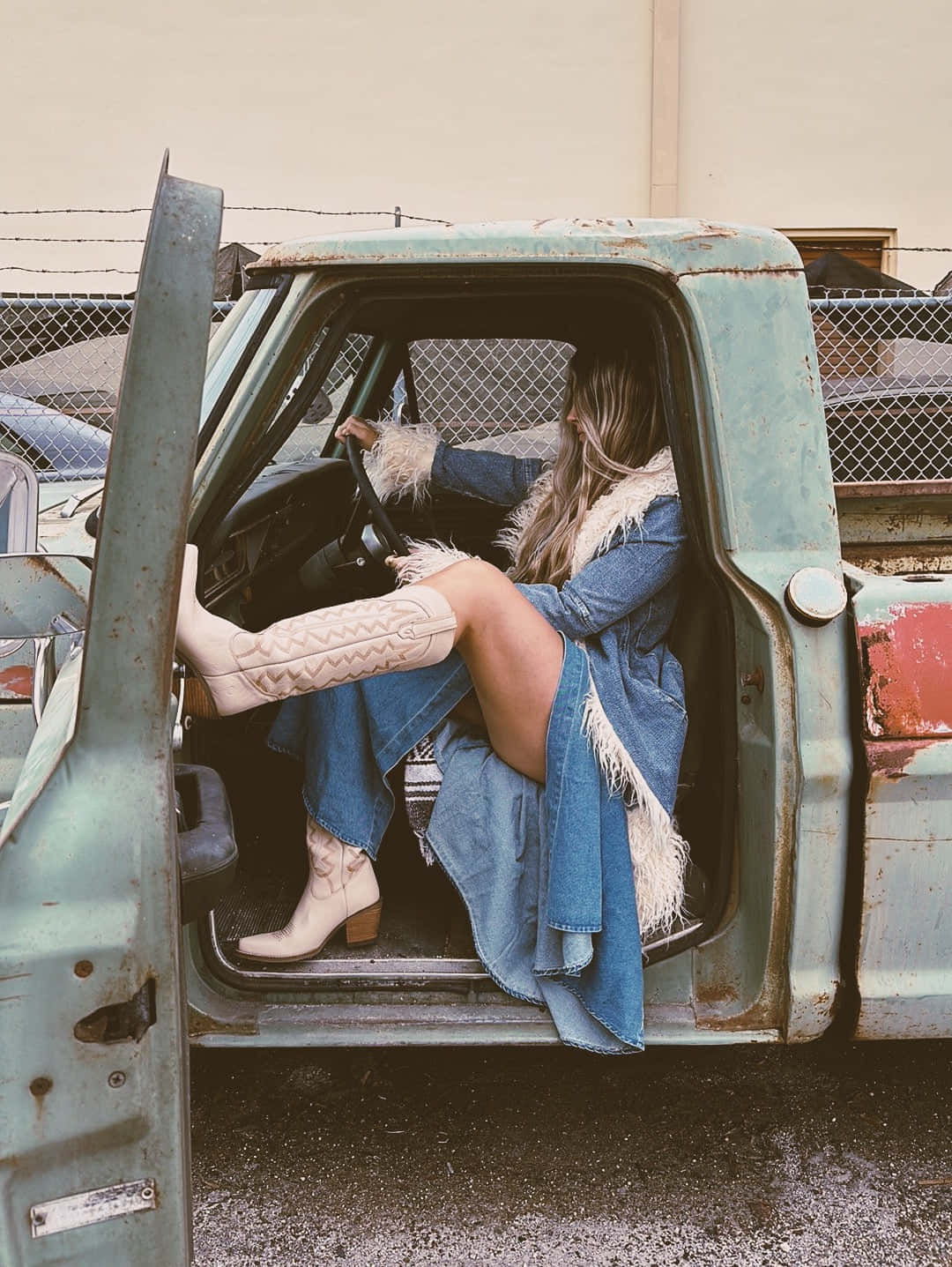 Country Girl Aesthetic, rusty teal vintage pickup truck, denim, HD Phone Wallpaper