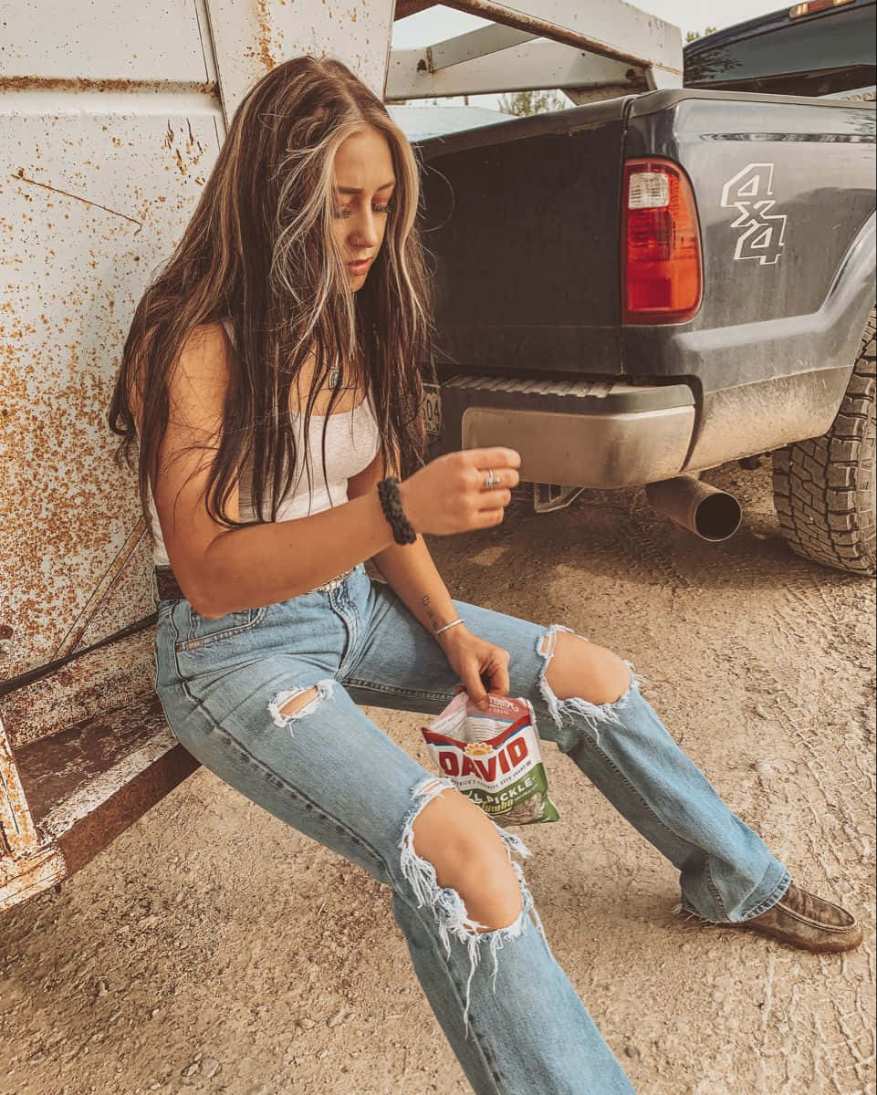 rusty truck bed, long hair, ripped jeans, SD Phone Wallpaper