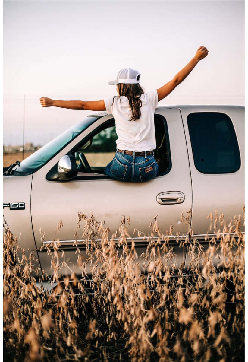 Country Girl Aesthetic, silver truck, white cap, SD Phone Wallpaper
