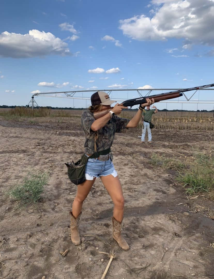 country girl, clay shooting, outdoors, SD Phone Wallpaper