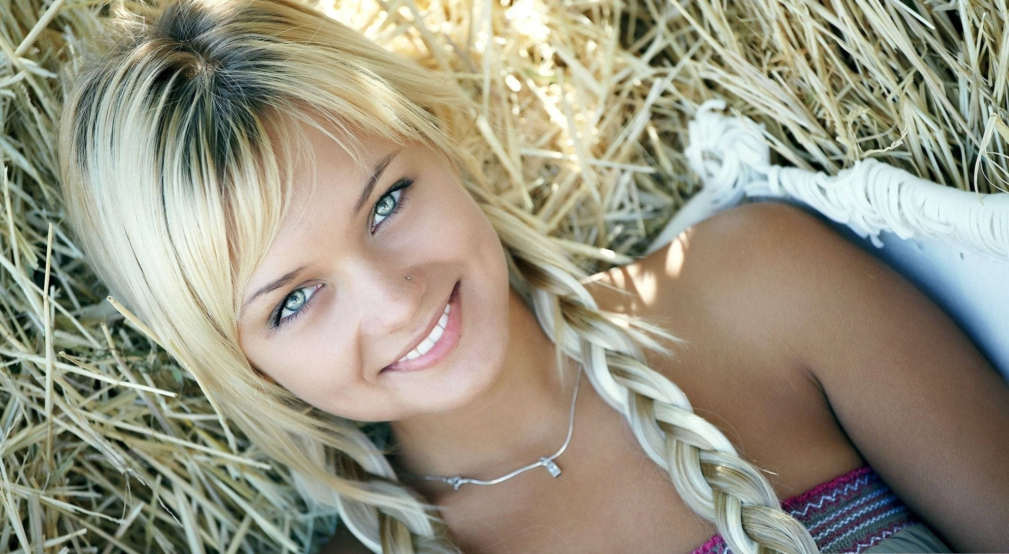 country blonde woman with braids, blonde woman, braided hair, Full HD Desktop Wallpaper