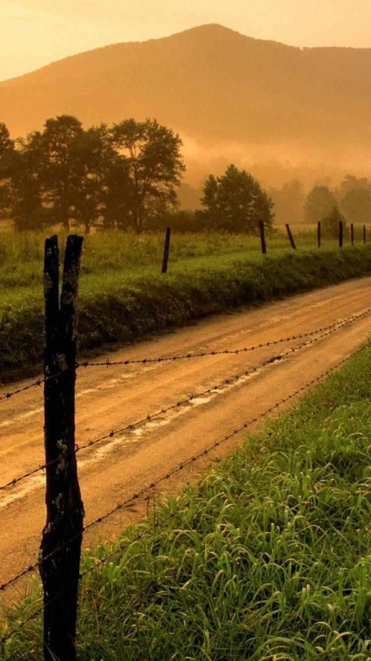 Country iPhone, dirt road, barbed wire fence, HD Phone Wallpaper