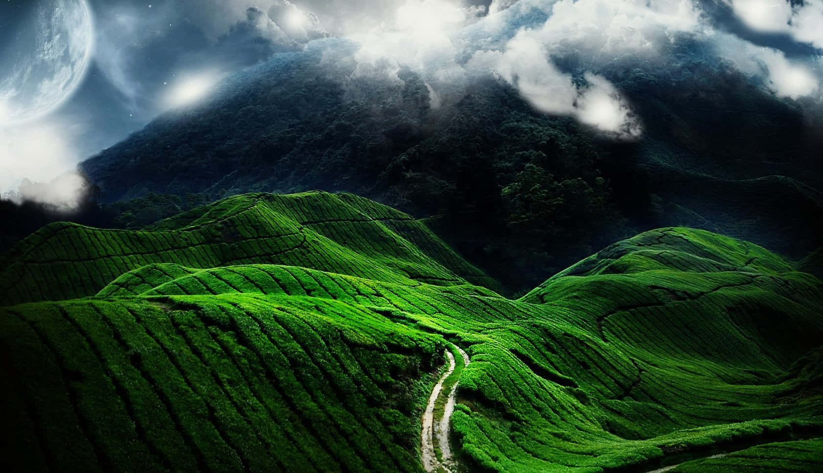 winding roads, green hills, cloudy sky, HD Desktop Wallpaper