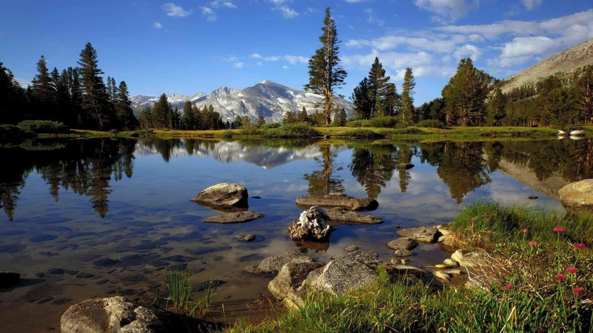 Lake And Mountain Country Scenes, mountain lake, snow-capped peaks, Full HD Desktop Wallpaper