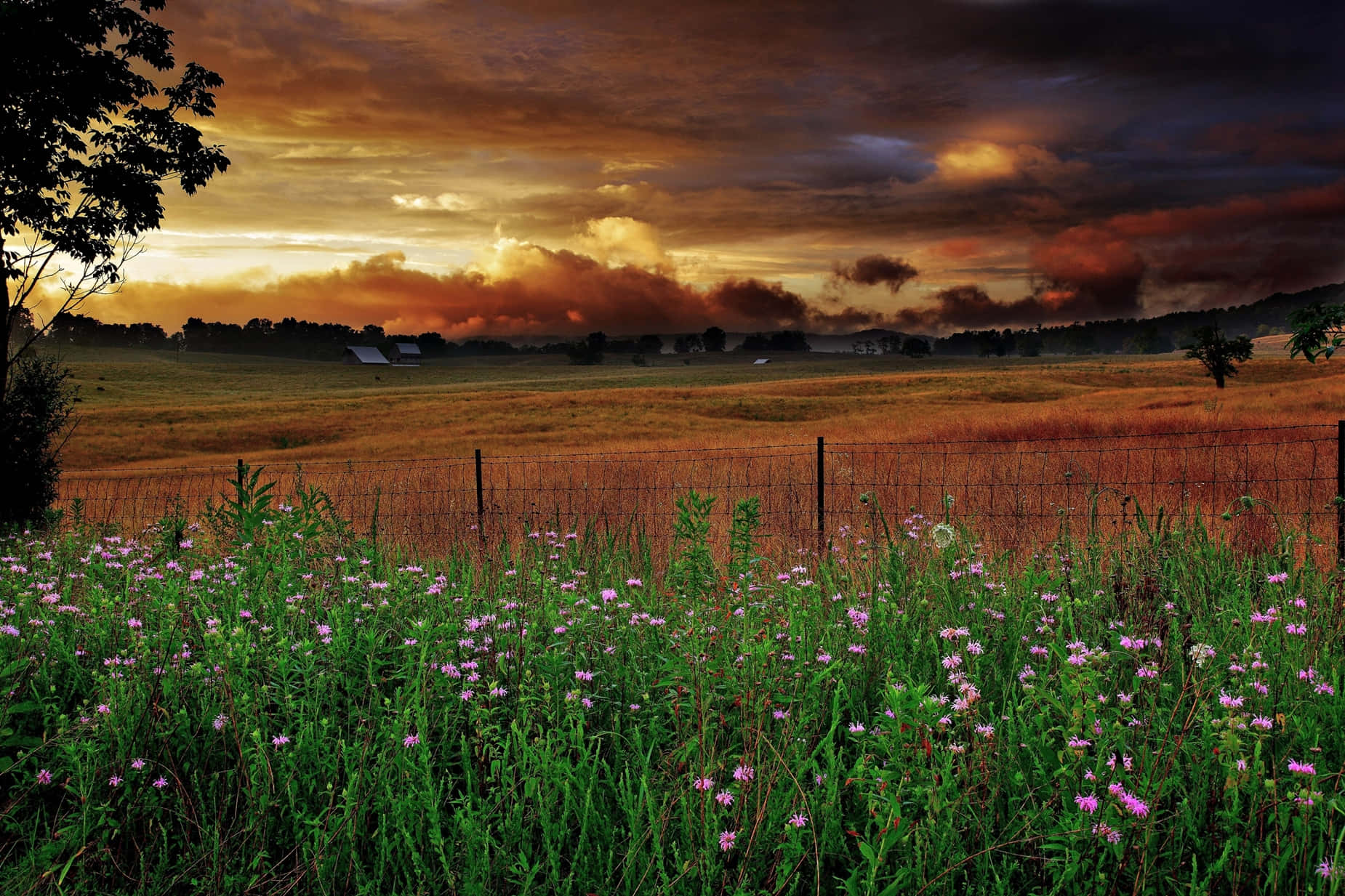Country Scenes, sunset, fiery orange clouds, HD Desktop Wallpaper