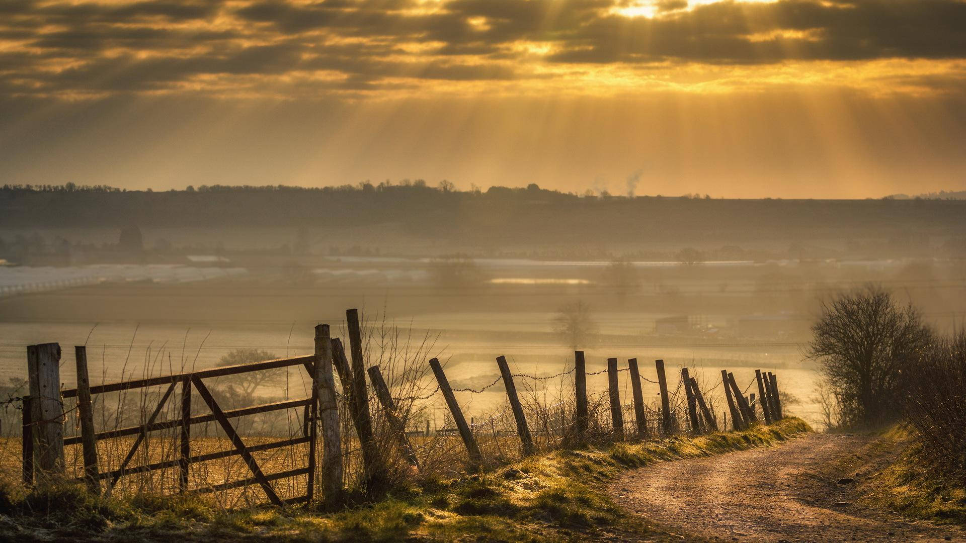 country farm road, sun, rural landscape, Full HD Desktop Wallpaper