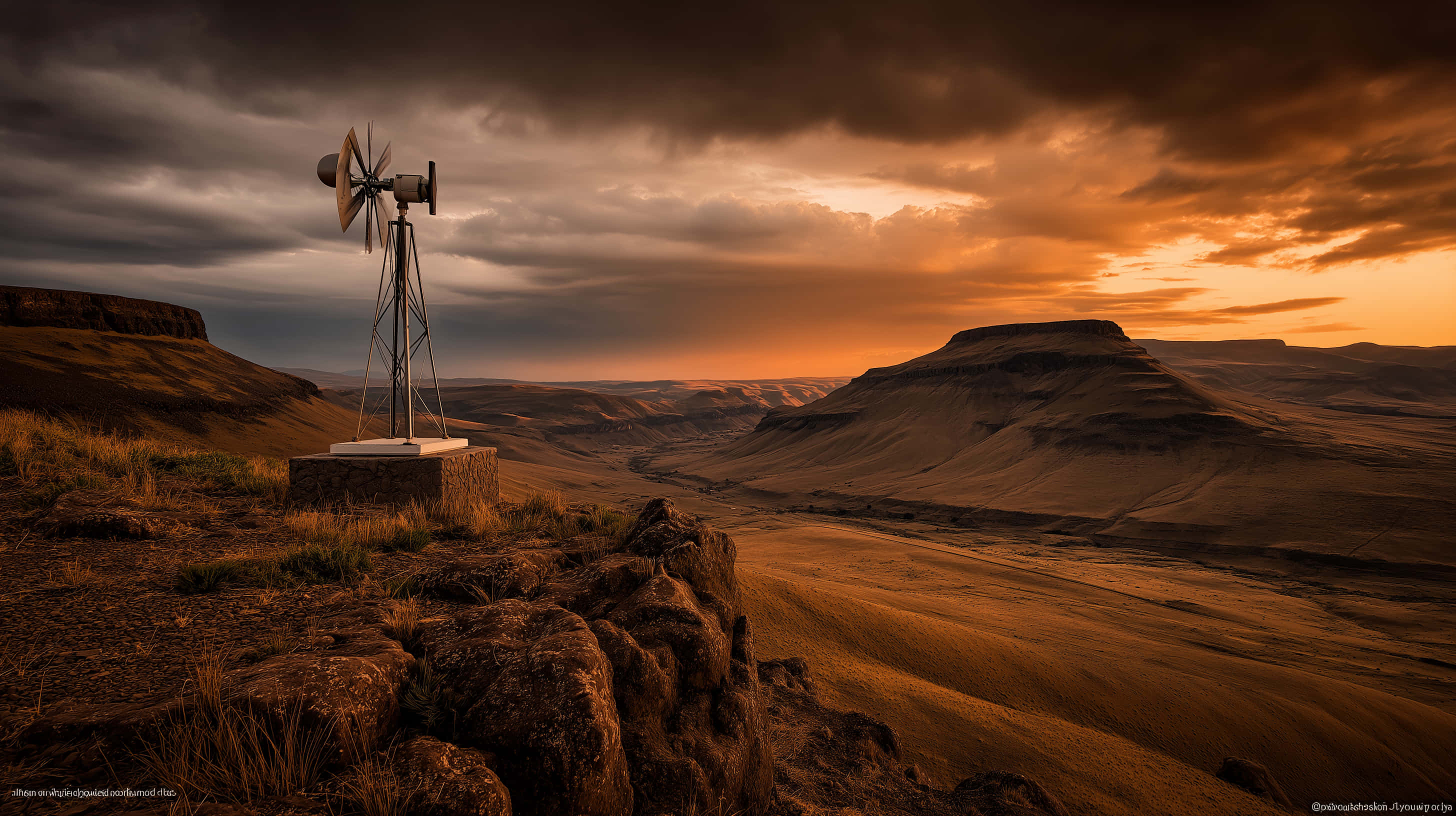rustic windmill, hilltop, sunset, 2K Desktop Wallpaper