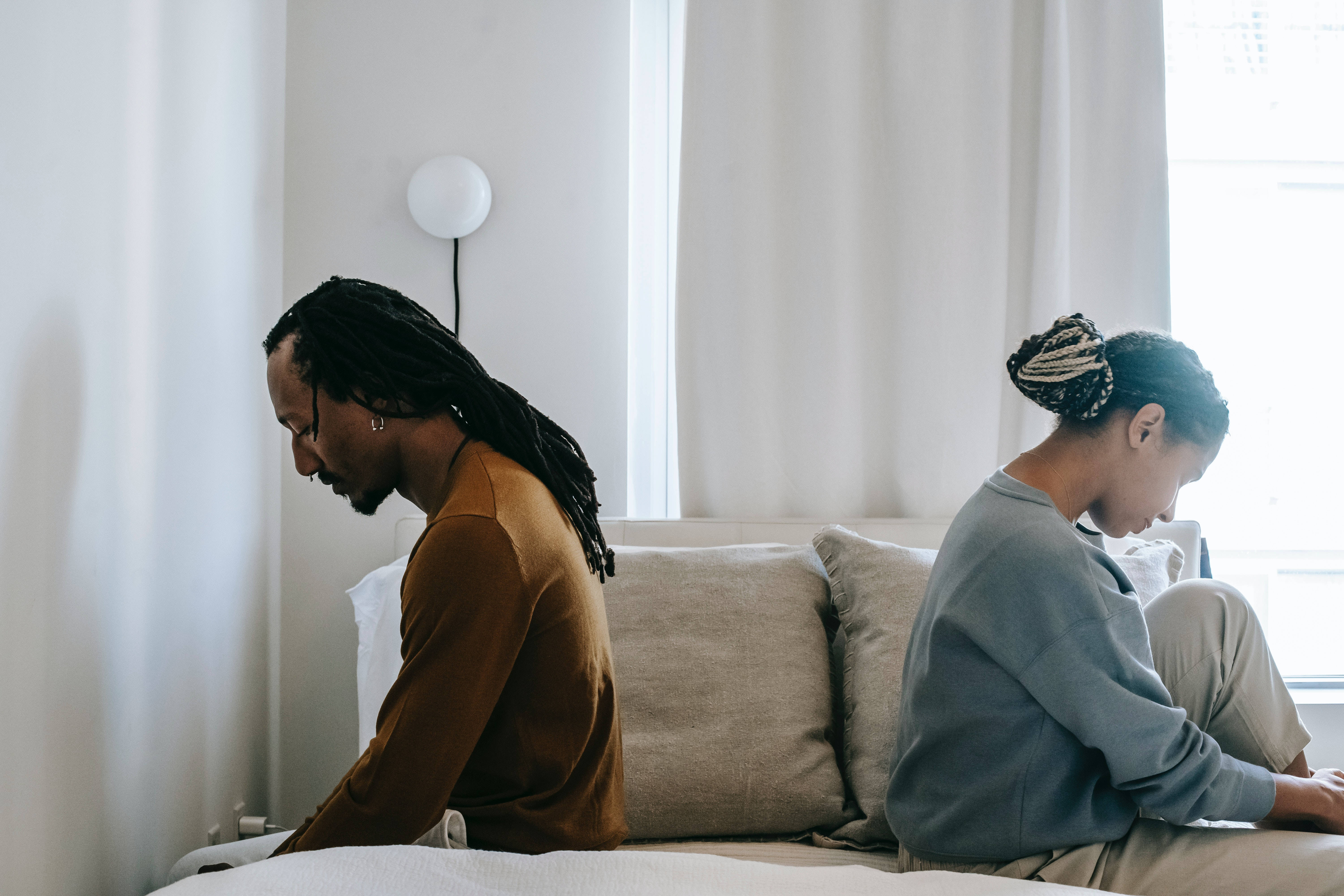 bed, bright minimalist room, two people, 5K Desktop Wallpaper