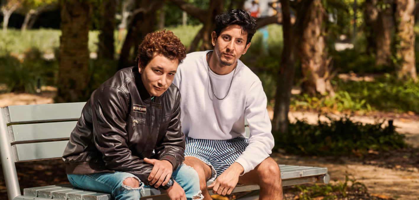 gay latino couple, park bench, trees, HD Desktop Wallpaper