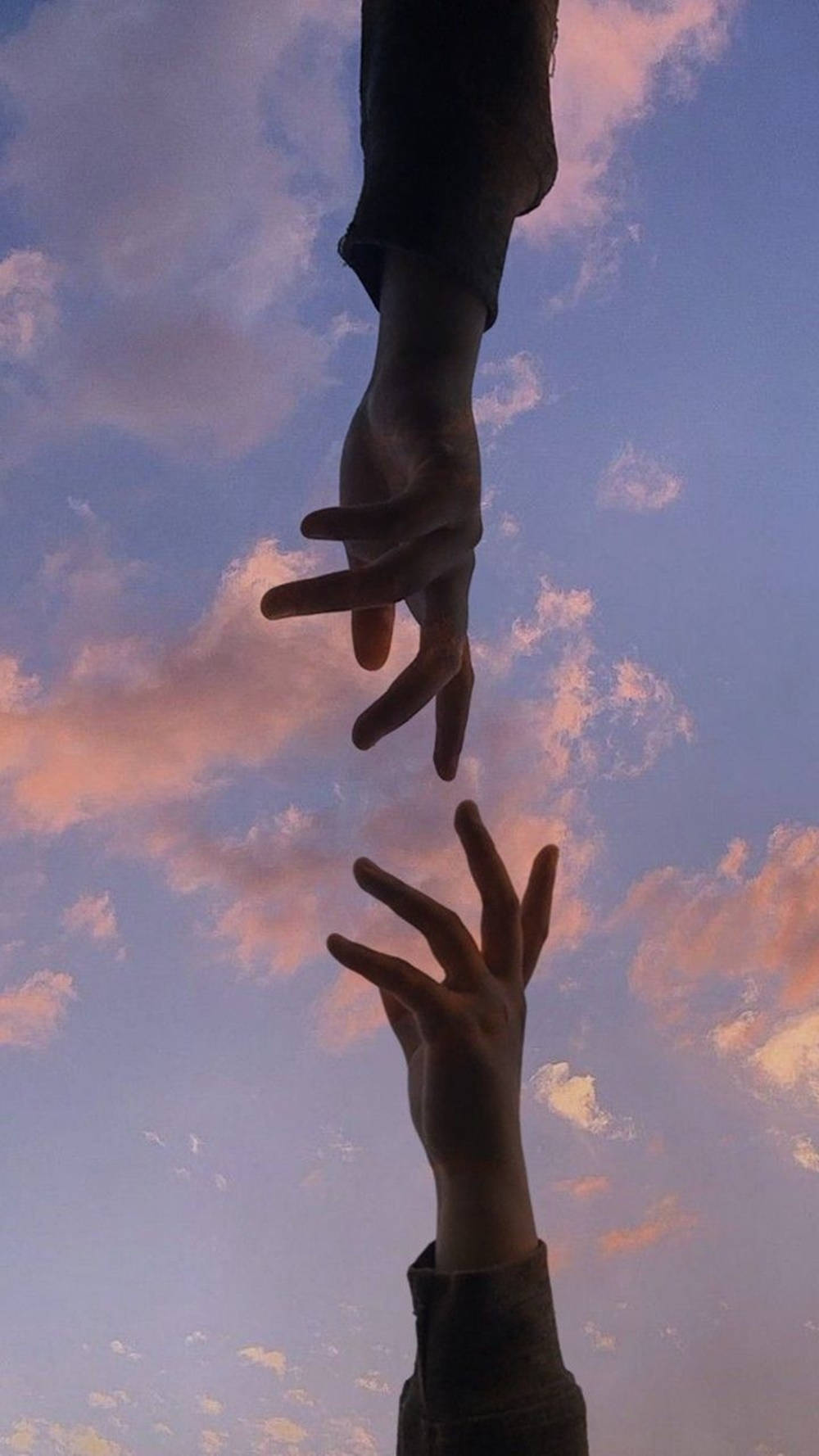 twilight sky, soft pink and blue clouds, Two hands, HD Phone Wallpaper