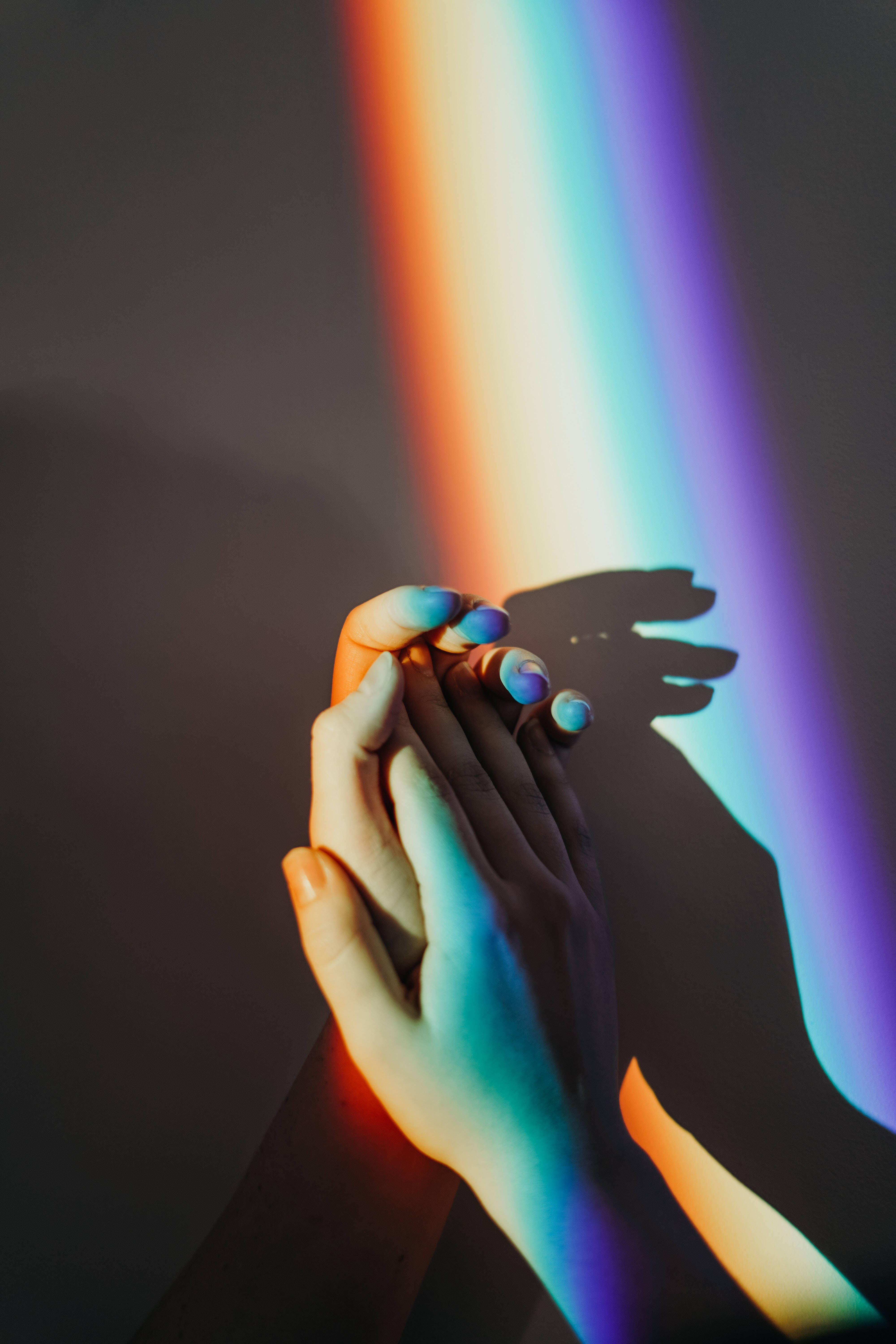 Couple Hands, rainbow light, vibrant rainbow light, 5K Phone Wallpaper