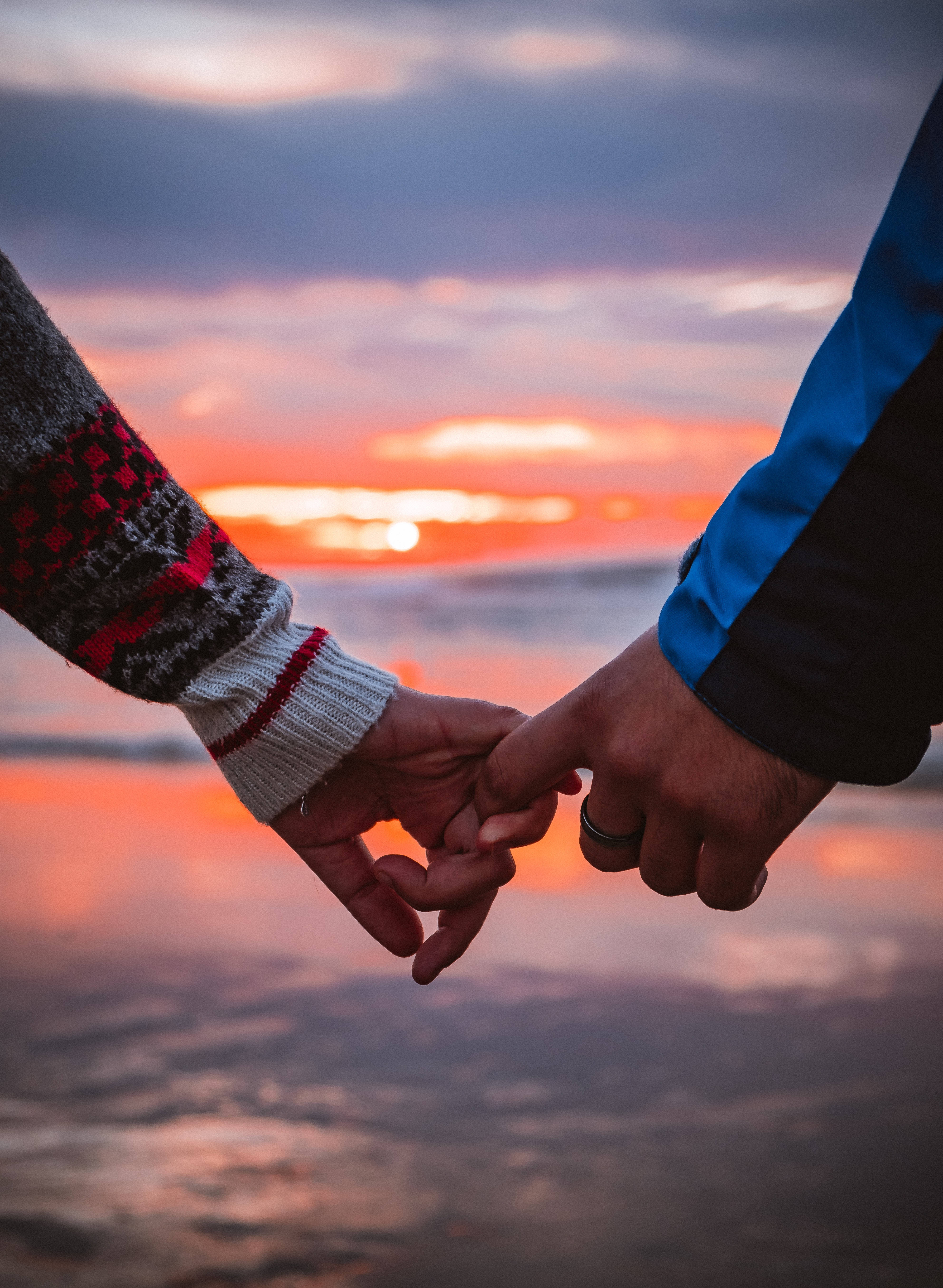 Couple Hands, orange sunset, beach, 5K Phone Wallpaper