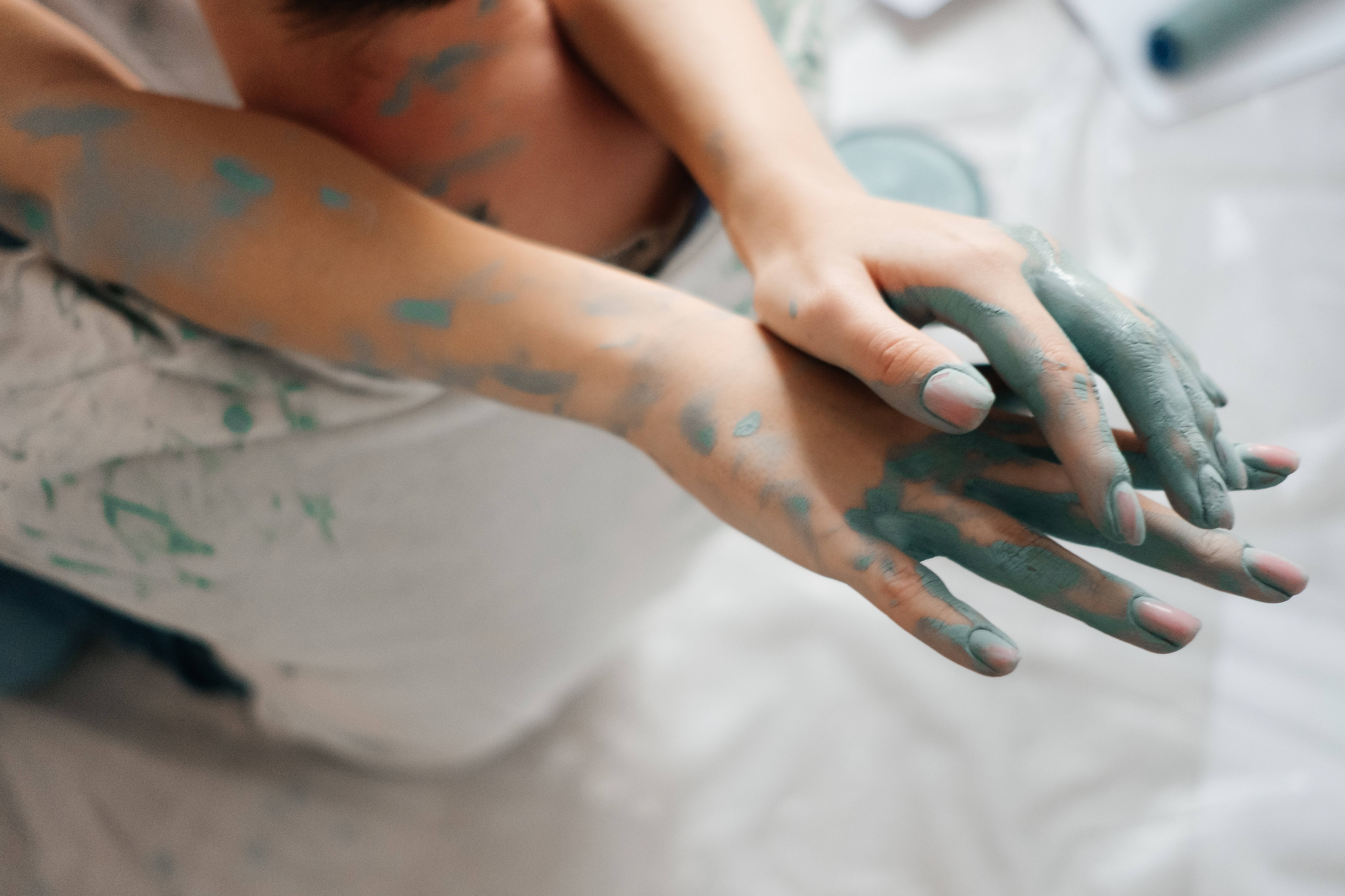 teal paint, white surface, paint splatters, 5K Desktop Wallpaper