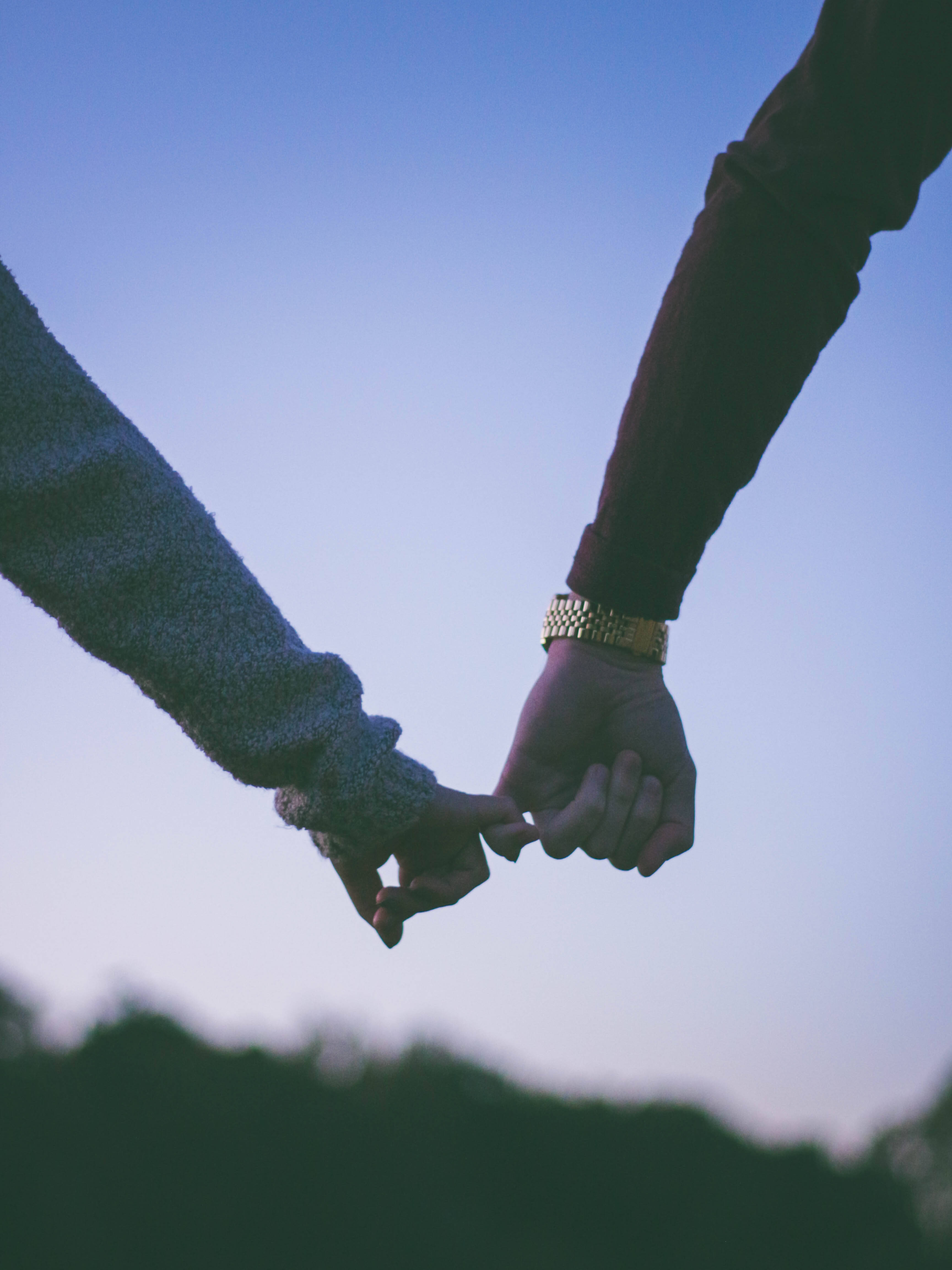 pinky promise, twilight sky, blurred greenery, 4K Phone Wallpaper