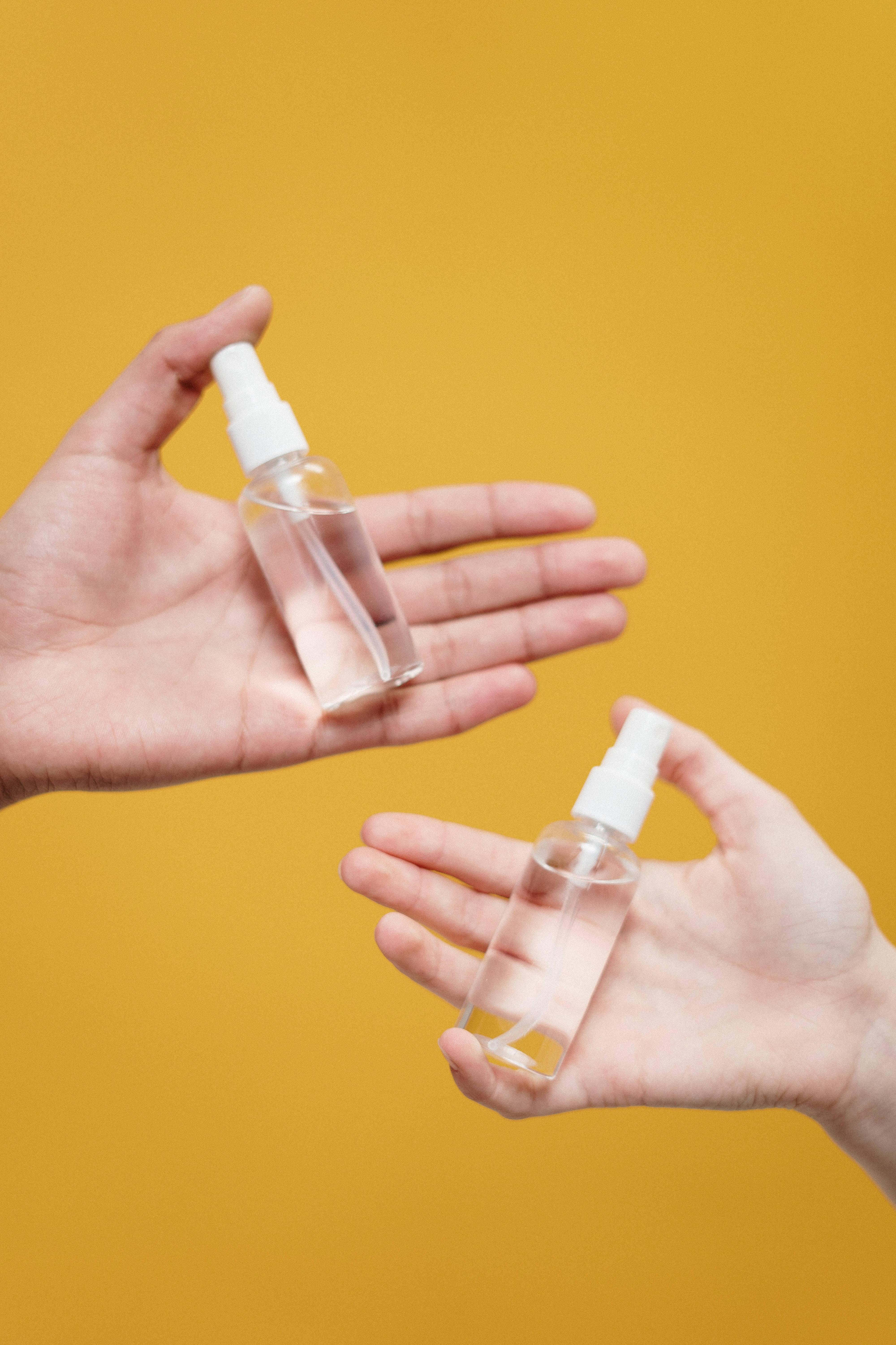 Couple Hands, alcohol sprays, clear spray bottles, 5K Phone Wallpaper