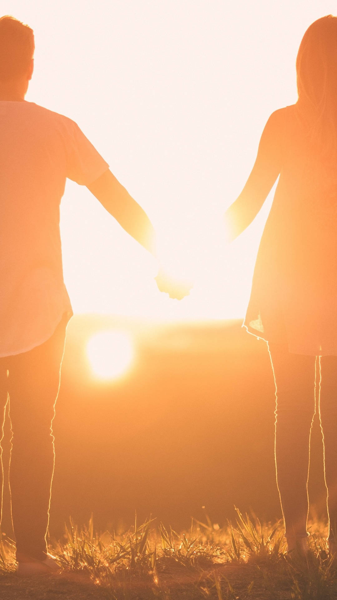 couple, holding hands, sunset, Full HD Phone Wallpaper