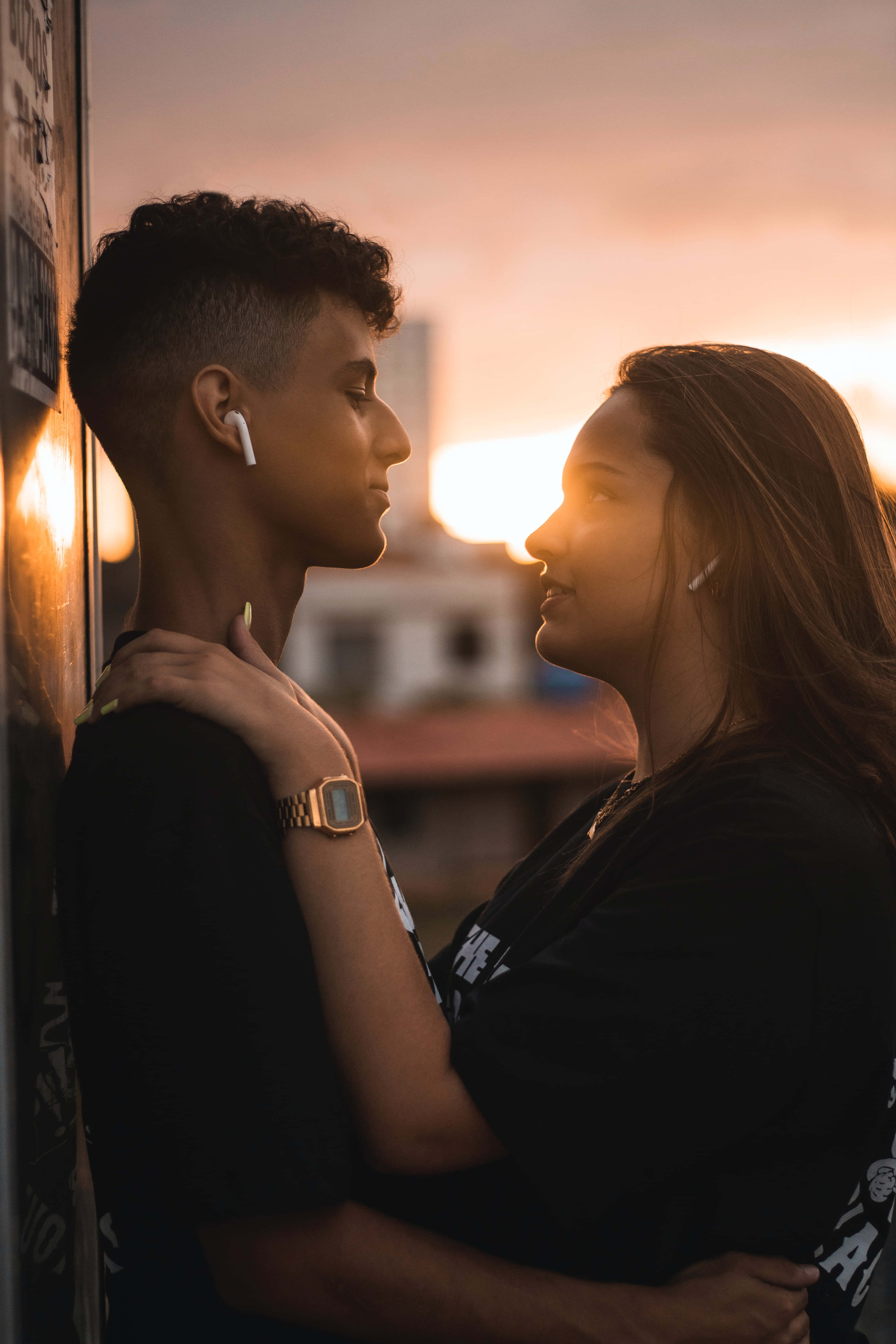 sunset, golden light, couple, 5K Phone Wallpaper
