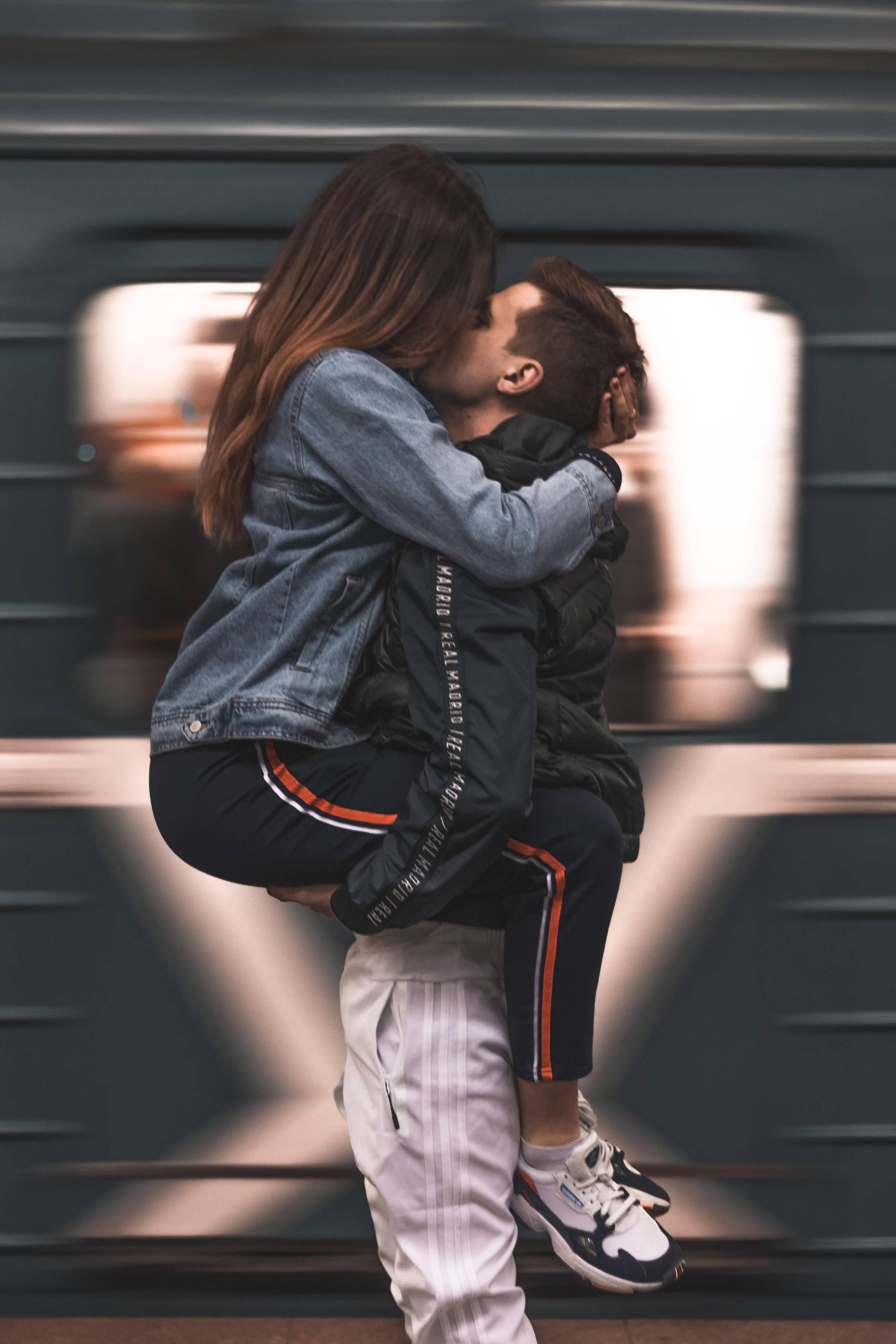 straddle hug position, motion blur, speeding train, 2K Phone Wallpaper