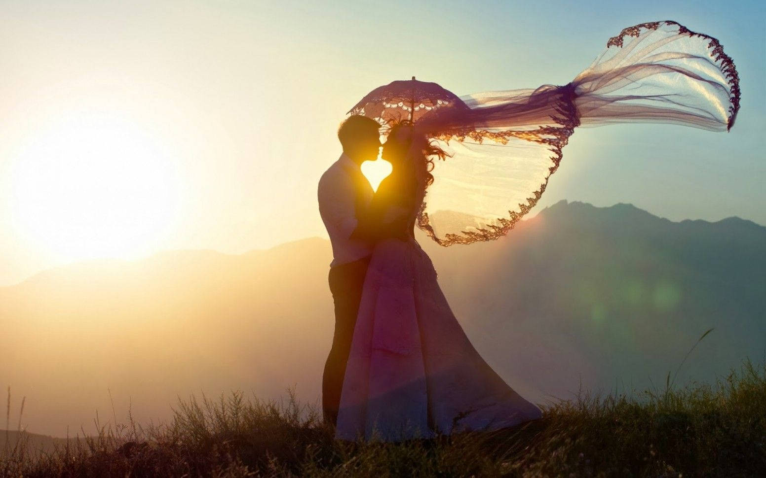 silhouette, sunset, couple, HD Desktop Wallpaper