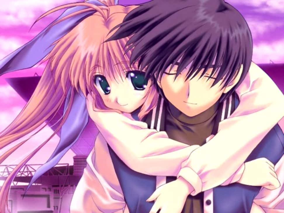 anime, orange hair, dark hair, SD Desktop Wallpaper