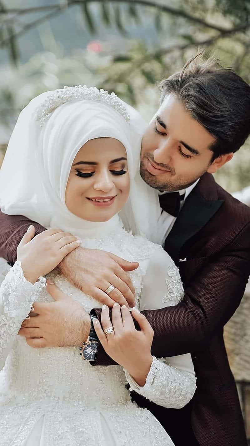 bride, white hijab, lace gown, HD Phone Wallpaper