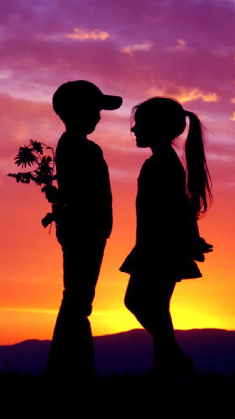 young sunset couple, boy holding sunflowers, girl with a ponytail, HD Phone Wallpaper